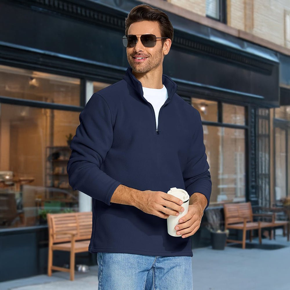Navy Men's Polar Fleece Pullover Quarter Zip Winter Sweatshirt - MAGCOMSEN