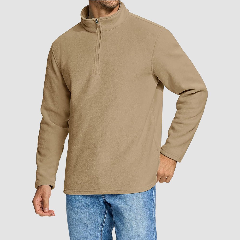 Khaki Men's Polar Fleece Pullover Quarter Zip Winter Sweatshirt - MAGCOMSEN