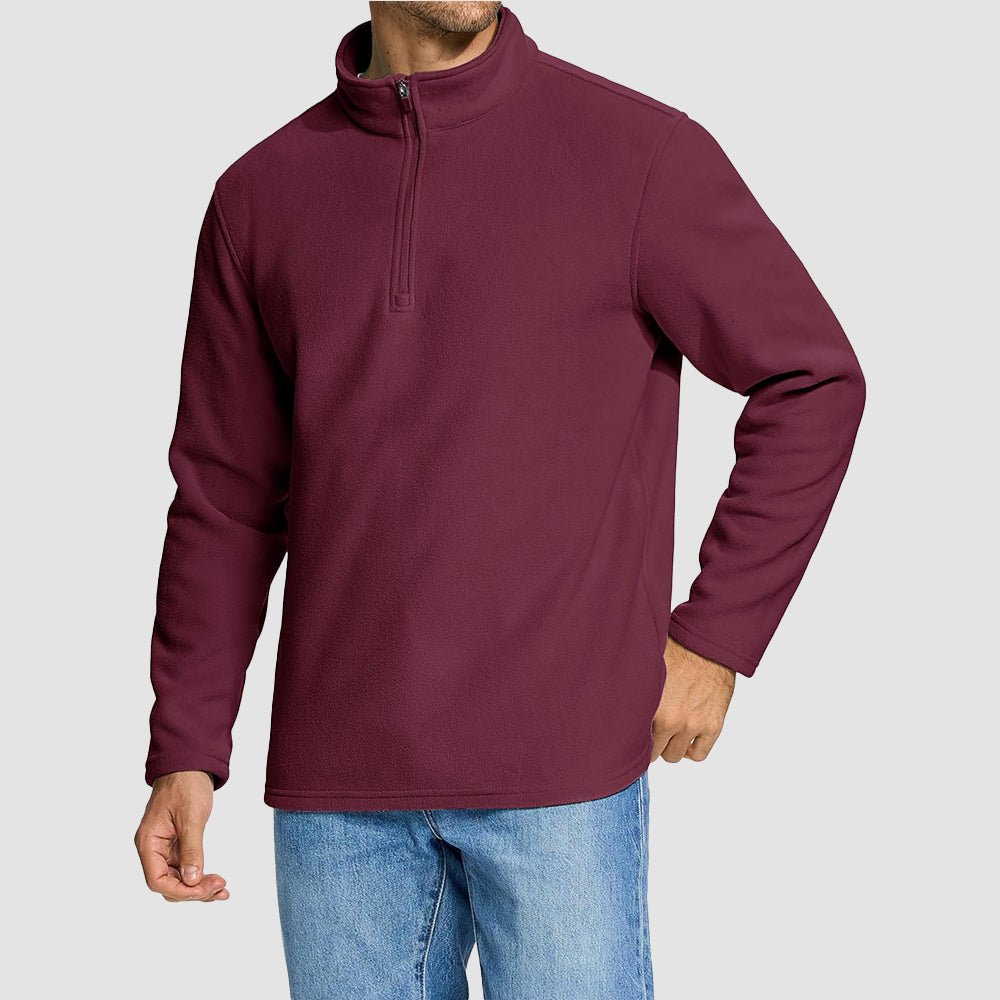Wine Red Men's Polar Fleece Pullover Quarter Zip Winter Sweatshirt - MAGCOMSEN