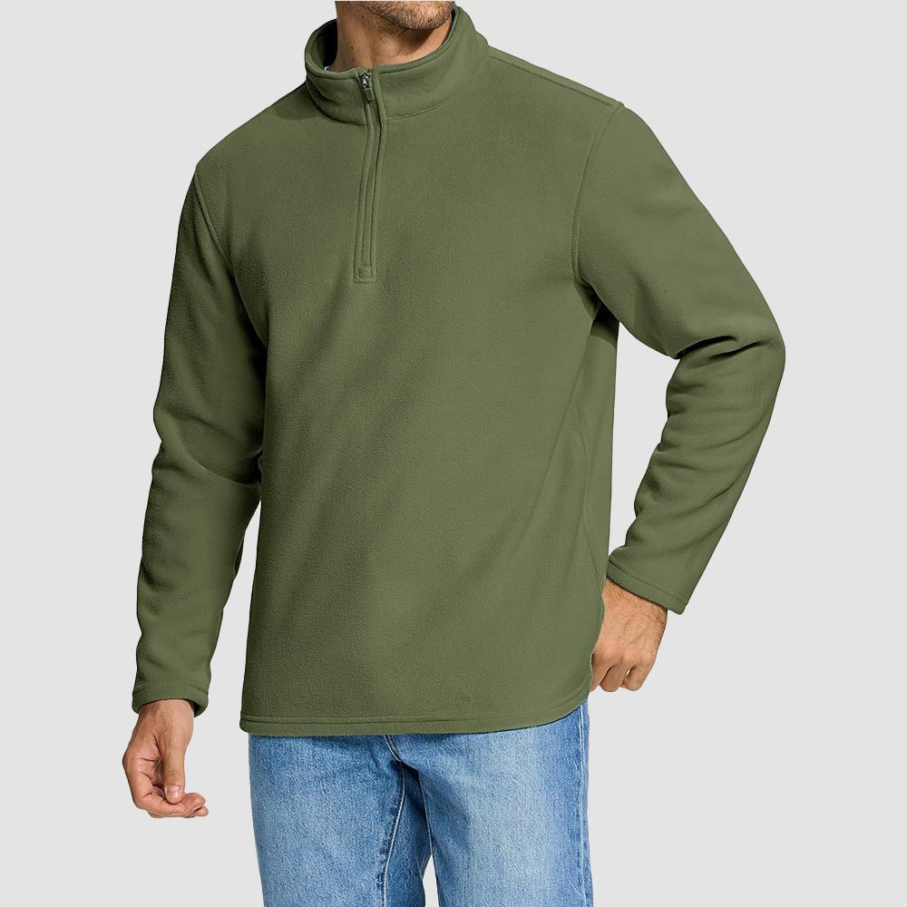 Army Green Men's Polar Fleece Pullover Quarter Zip Winter Sweatshirt - MAGCOMSEN