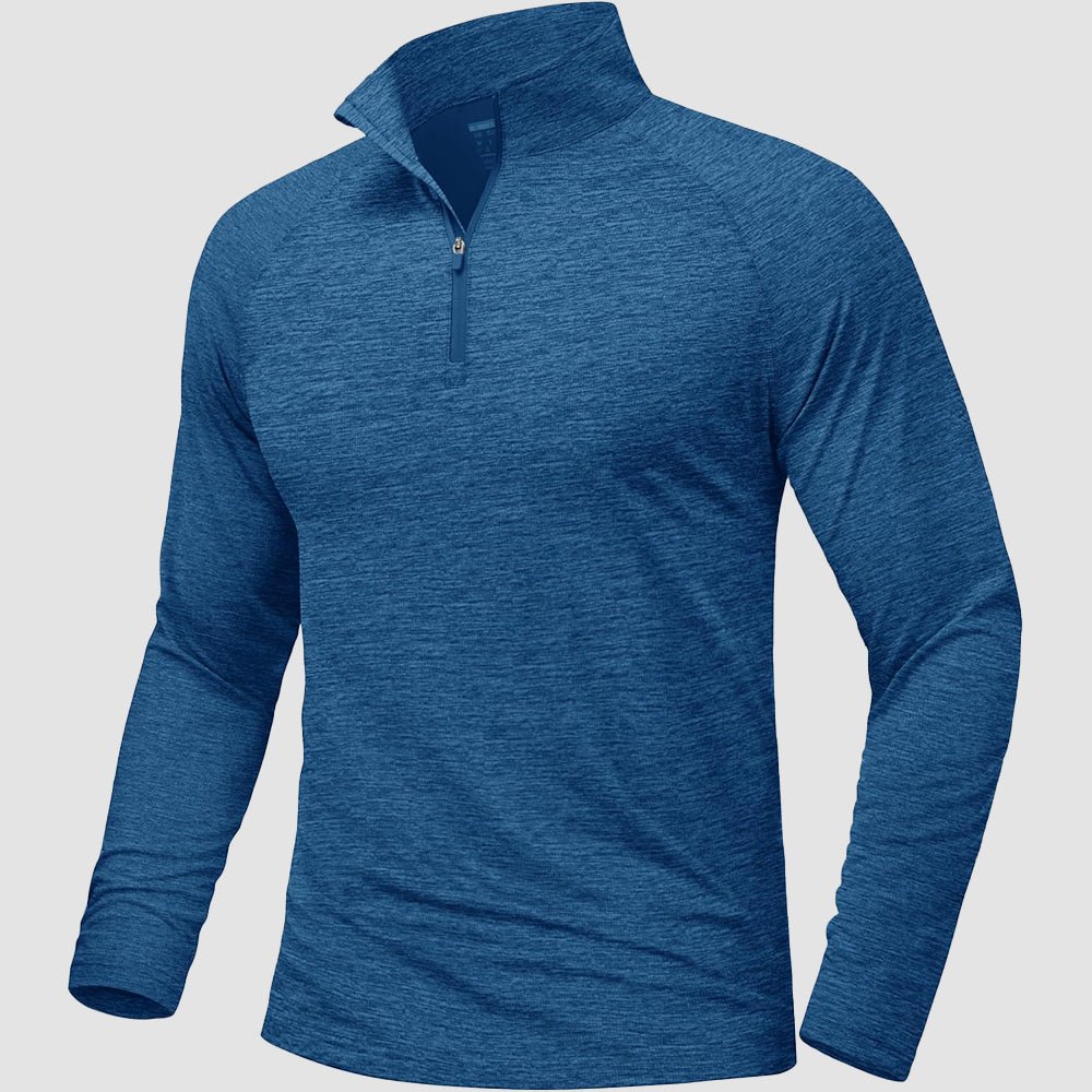 Medium Blue Men's Quarter Zip UPF 50+ Long Sleeve Rash Guard Shirt - MAGCOMSEN