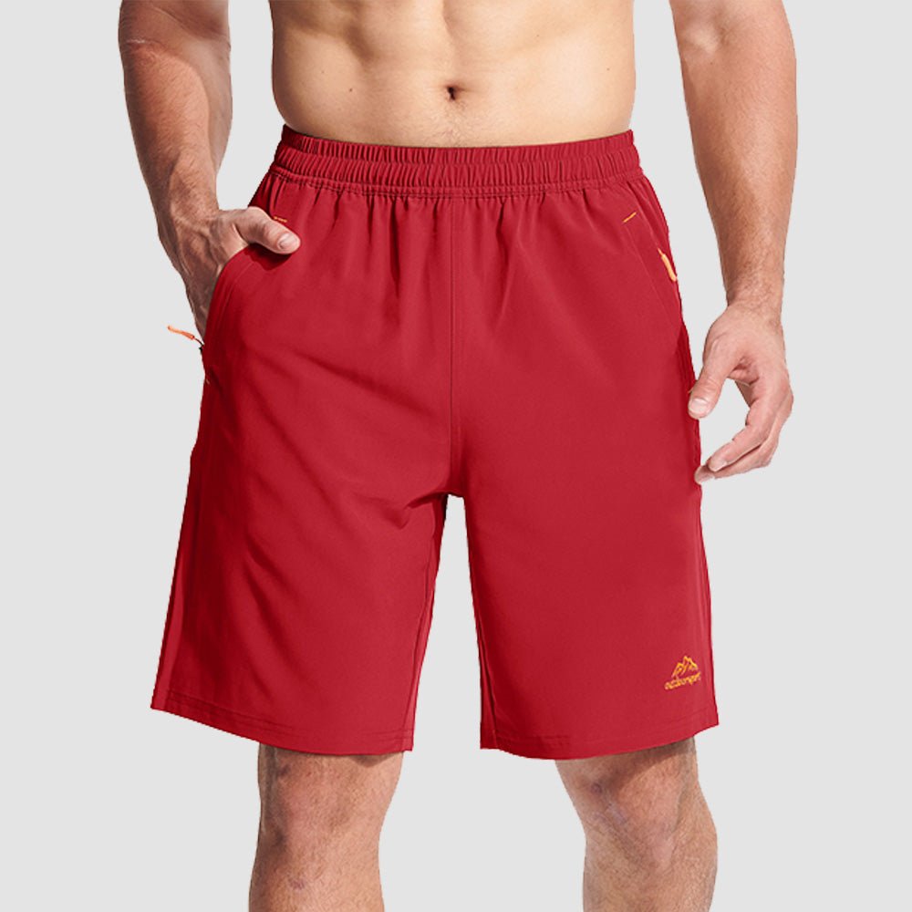 Red Men's Quick Dry Hiking Shorts with Zipper Pockets - Lightweight Athletic Shorts - MAGCOMSEN