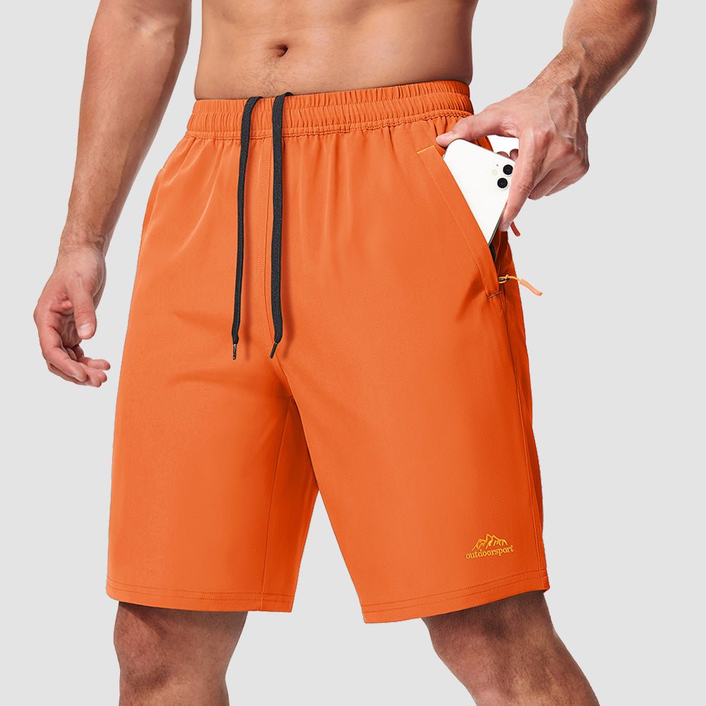 Orange Men's Quick Dry Hiking Shorts with Zipper Pockets - Lightweight Athletic Shorts - MAGCOMSEN