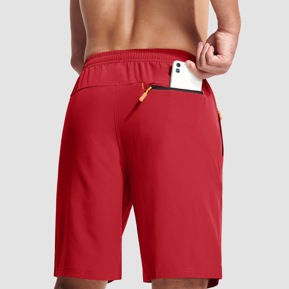 Red Men's Quick Dry Hiking Shorts with Zipper Pockets - Lightweight Athletic Shorts - MAGCOMSEN