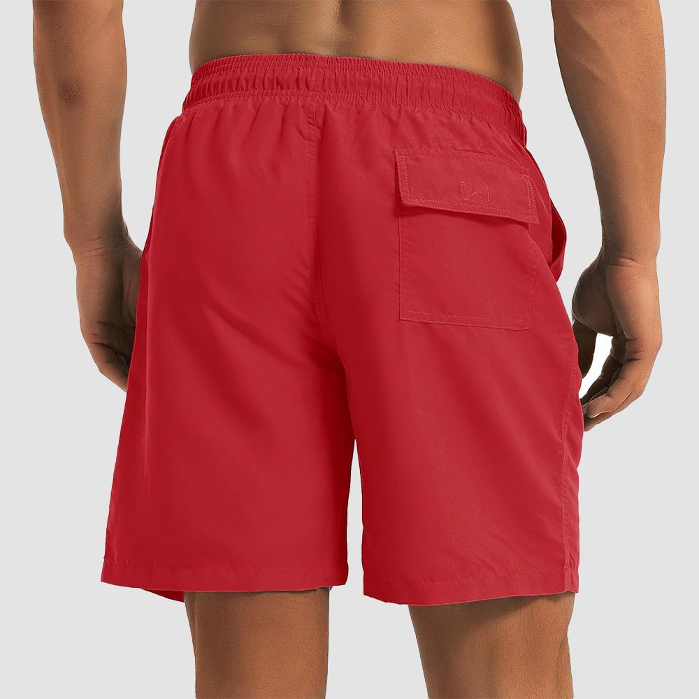 red Men's Quick Dry Swim Trunks - Mesh Lining, Multi - Pocket Shorts - MAGCOMSEN