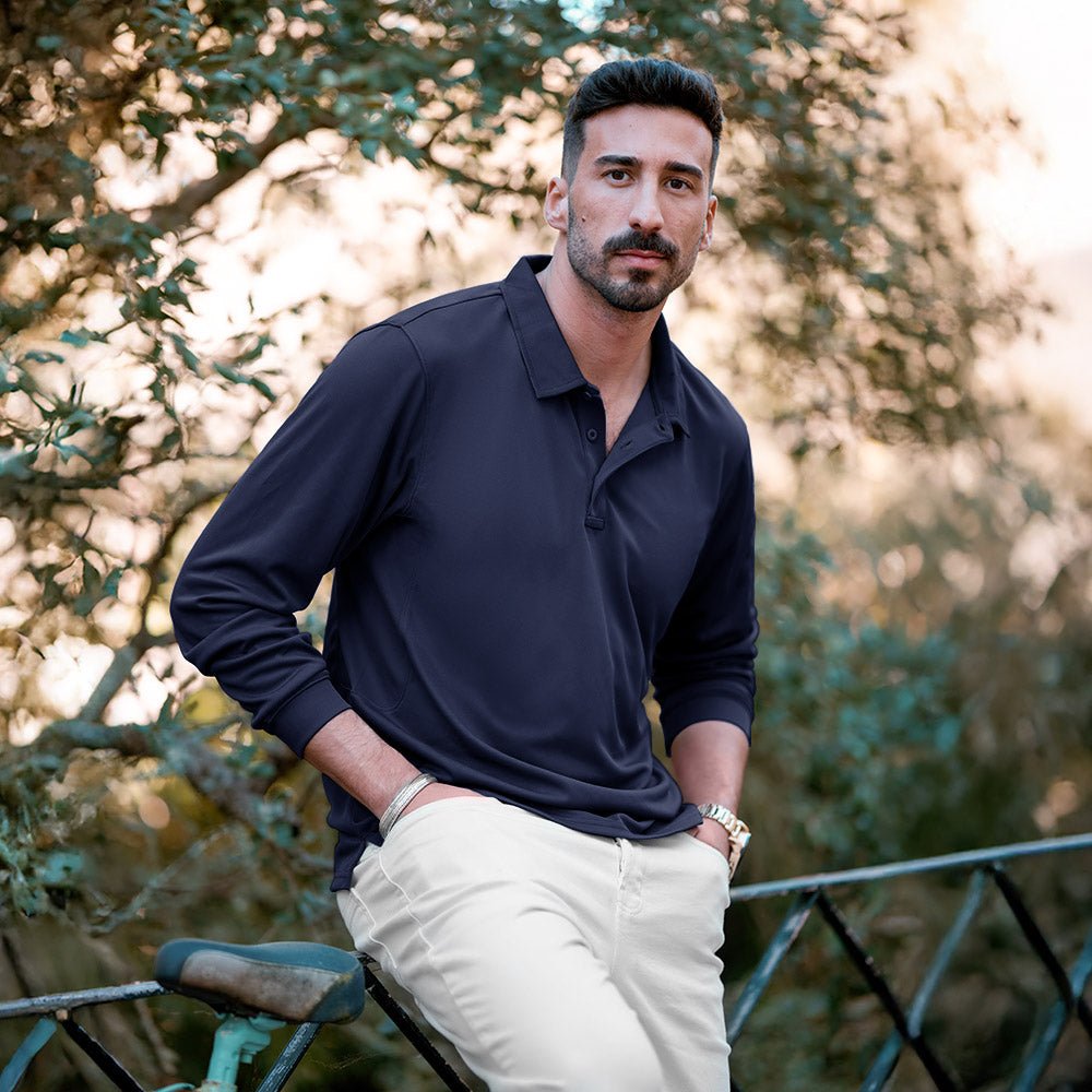 Men's Quick Dry Tactical Polo - Long Sleeve Performance Shirt Dark Grey by MAGCOMSEN #Color_Navy