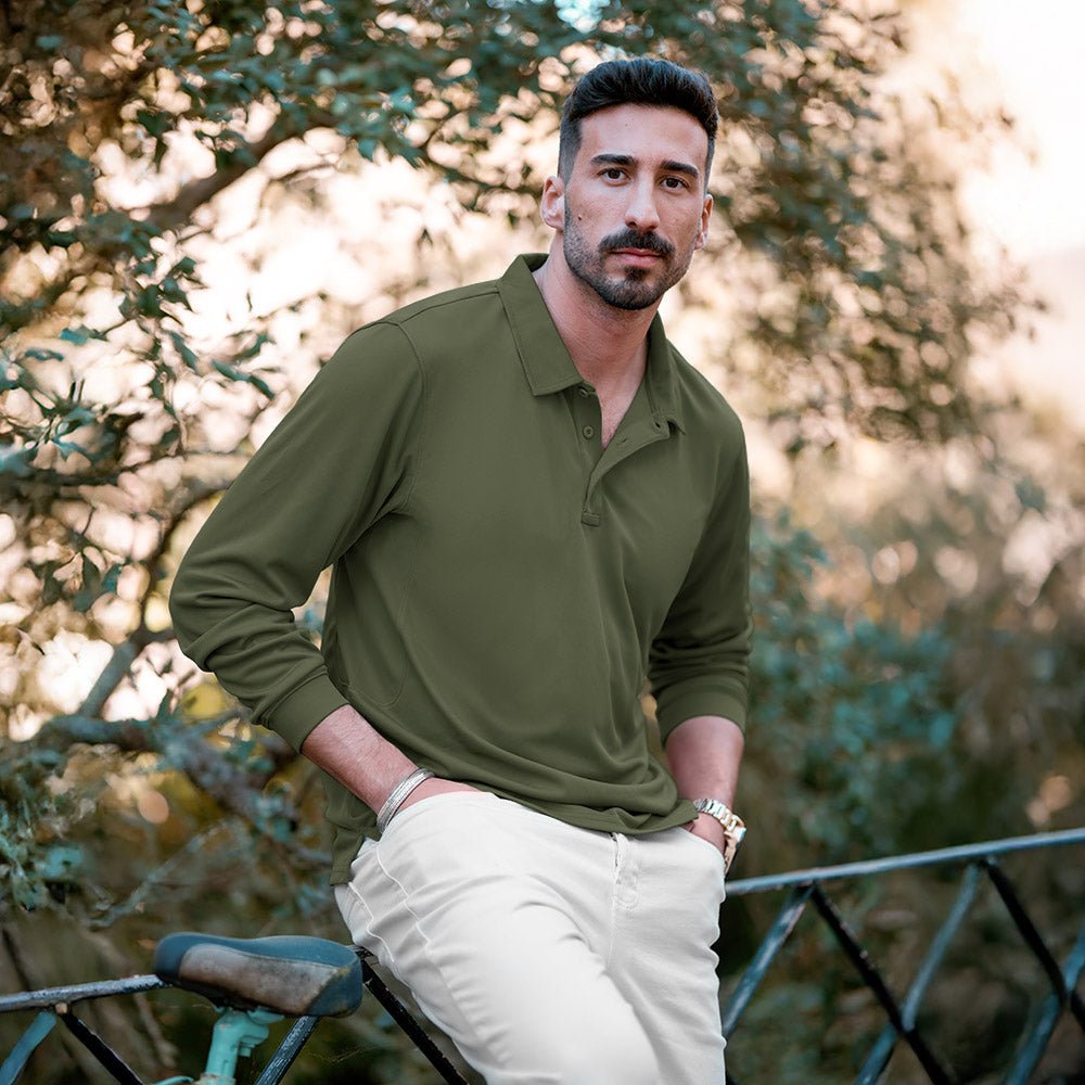 Men's Quick Dry Tactical Polo - Long Sleeve Performance Shirt Dark Grey by MAGCOMSEN #Color_Army Green