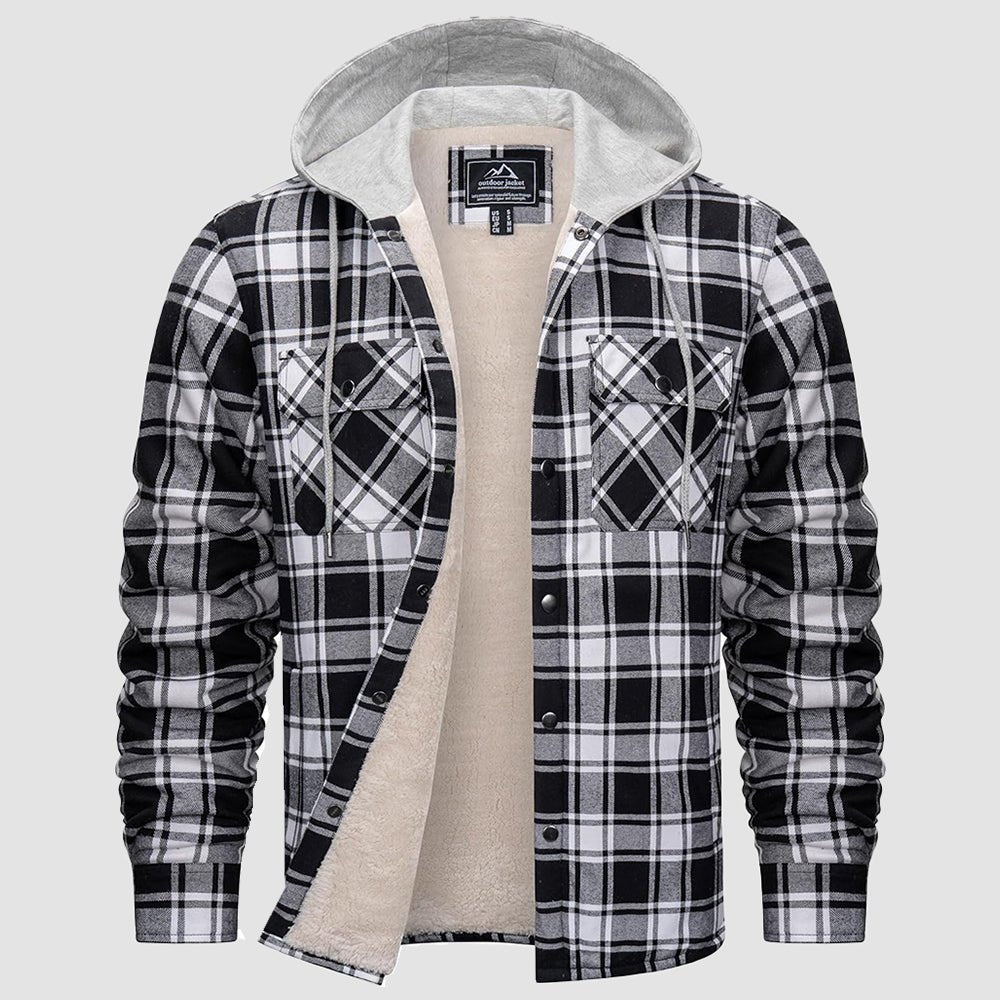 Black White Men’s Sherpa - Lined Flannel Hoodies – Plaid Winter Jackets - MAGCOMSEN