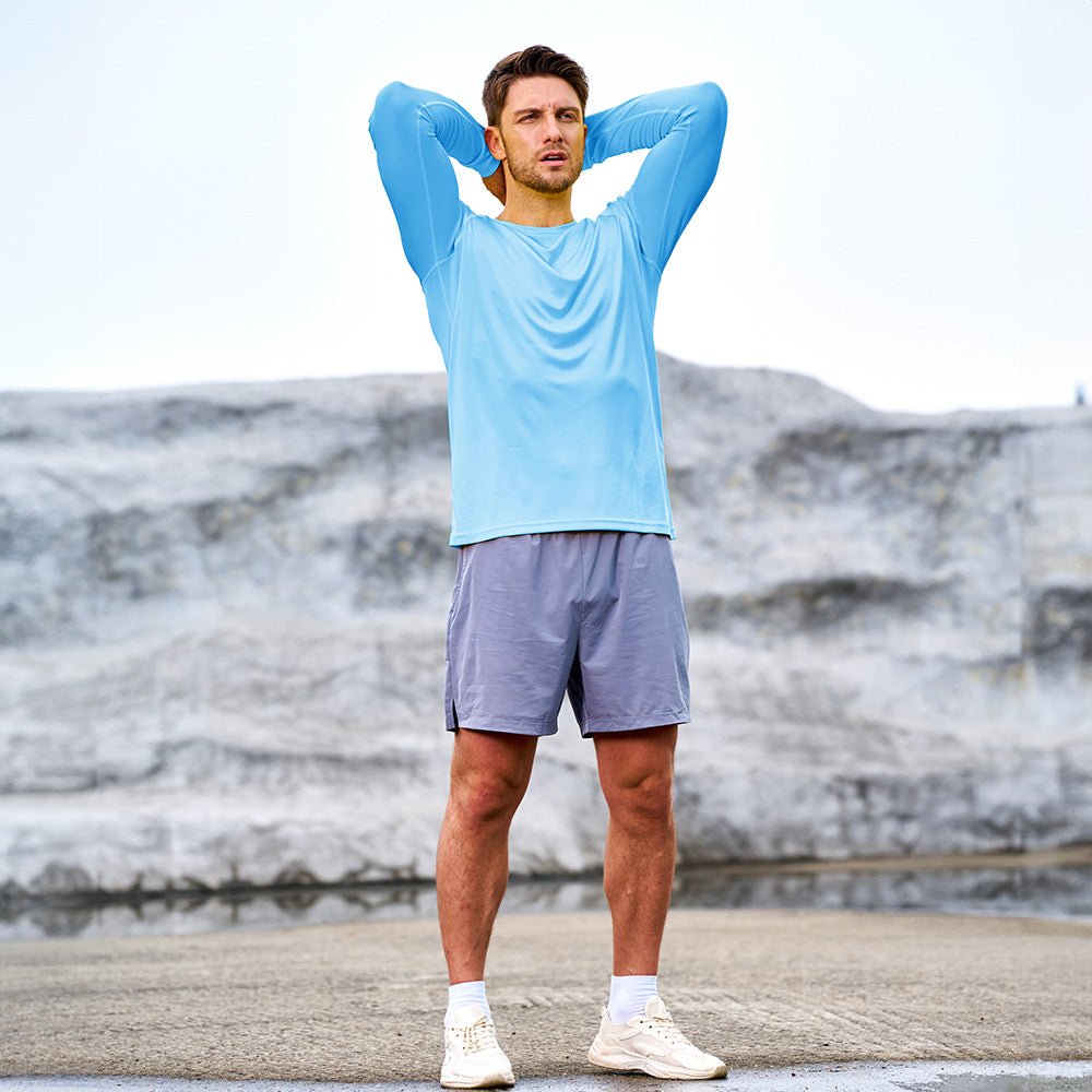 Blue MAGCOMSEN Men's UPF 50+ Quick Dry Shirt - Sun Protection for Hiking