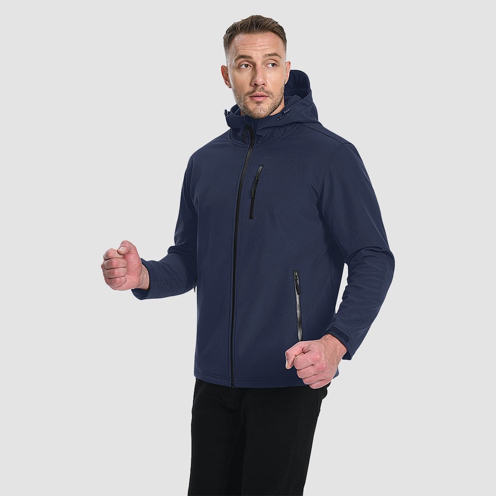 Navy Men's Waterproof Fleece - Lined Winter Jacket - Lightweight Hooded Softshell for Hiking - MAGCOMSEN