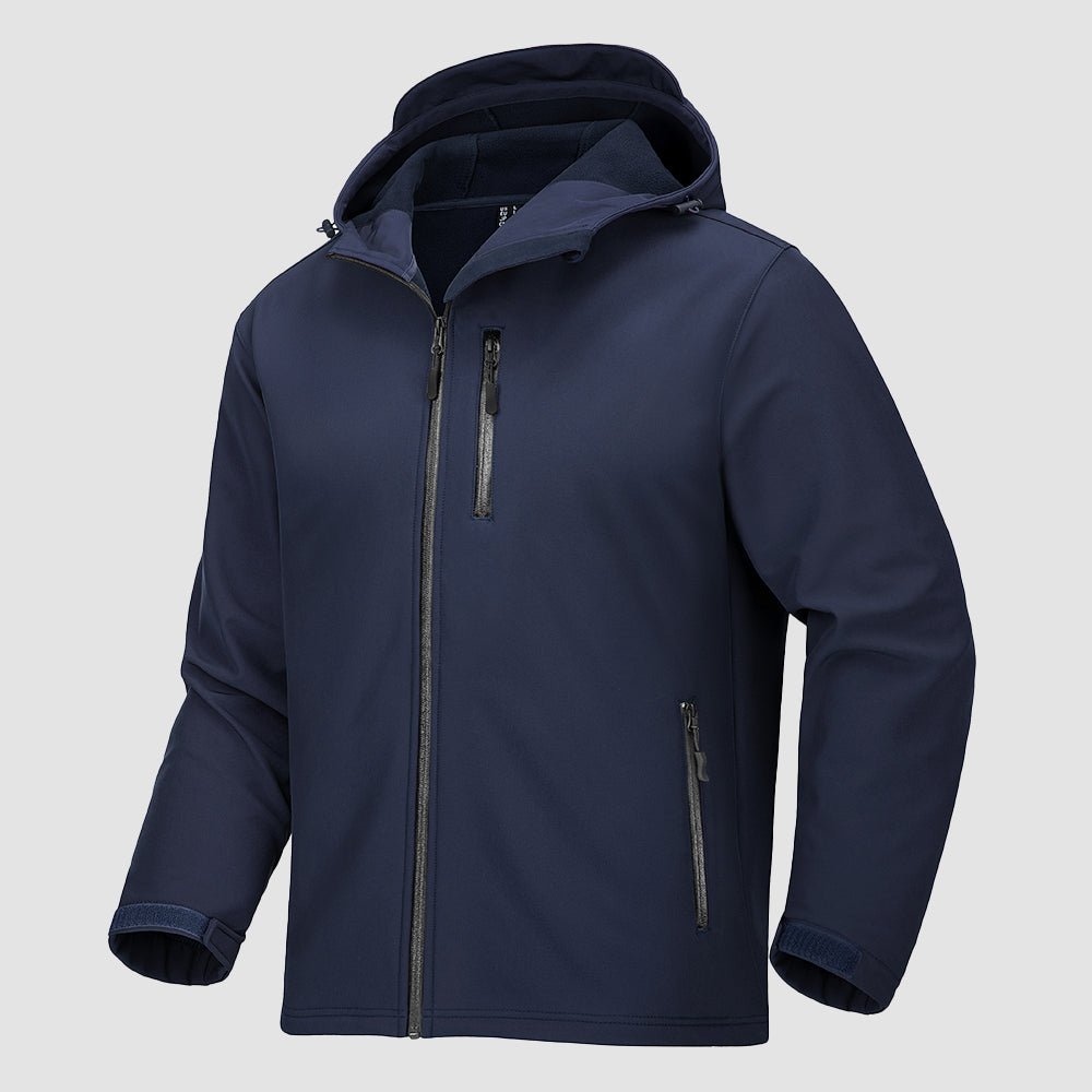 Navy Men's Waterproof Fleece - Lined Winter Jacket - Lightweight Hooded Softshell for Hiking - MAGCOMSEN