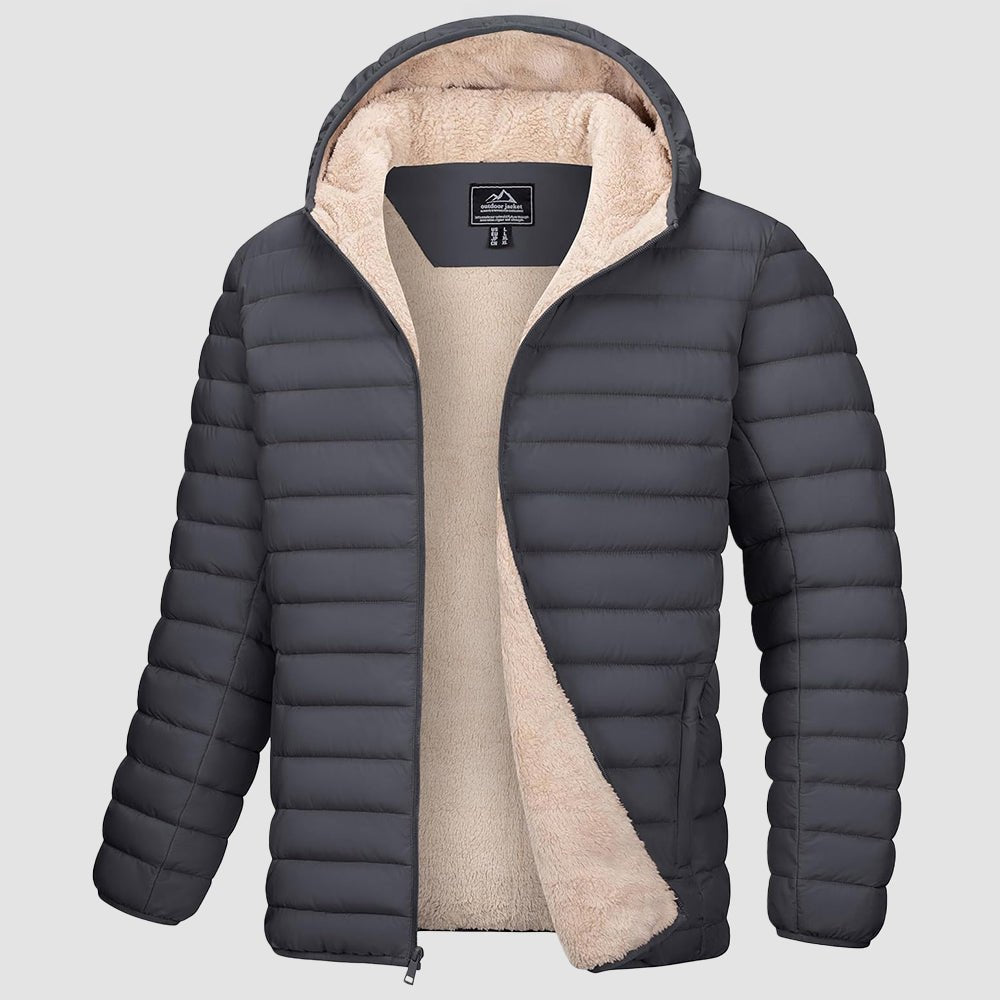 Dark Grey Men's Winter Puffer Jacket Hooded Water Resistant Coat - MAGCOMSEN