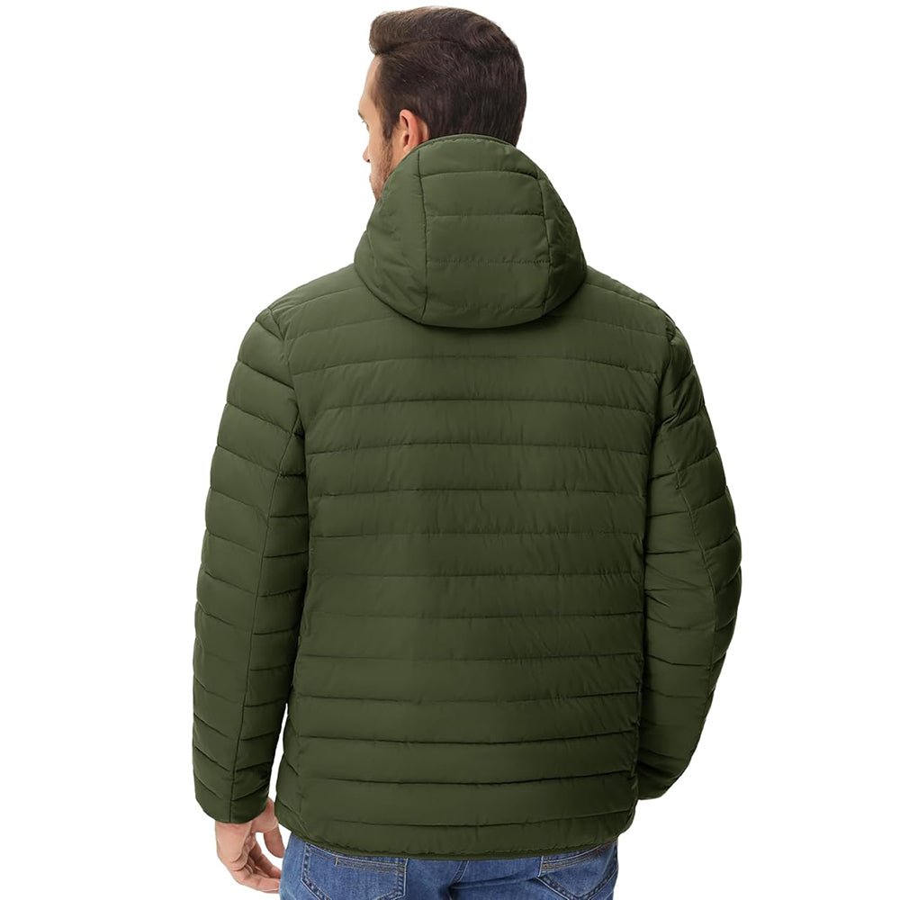 Army Green Men's Winter Puffer Jacket Hooded Water Resistant Coat - MAGCOMSEN