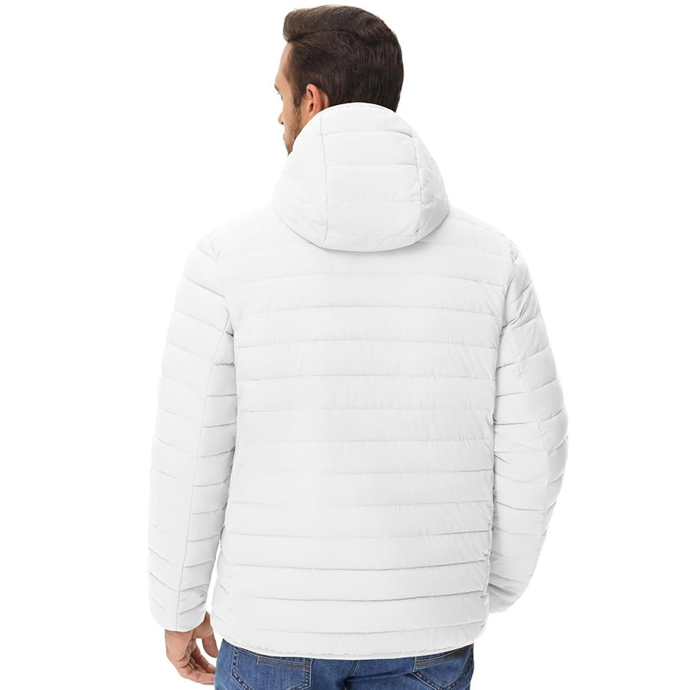 White Men's Winter Puffer Jacket Hooded Water Resistant Coat - MAGCOMSEN