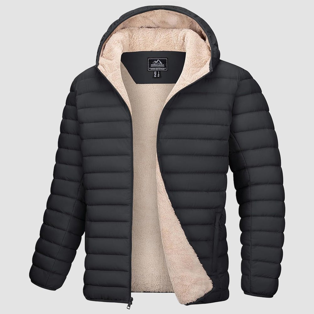 Black Men's Winter Puffer Jacket Hooded Water Resistant Coat - MAGCOMSEN