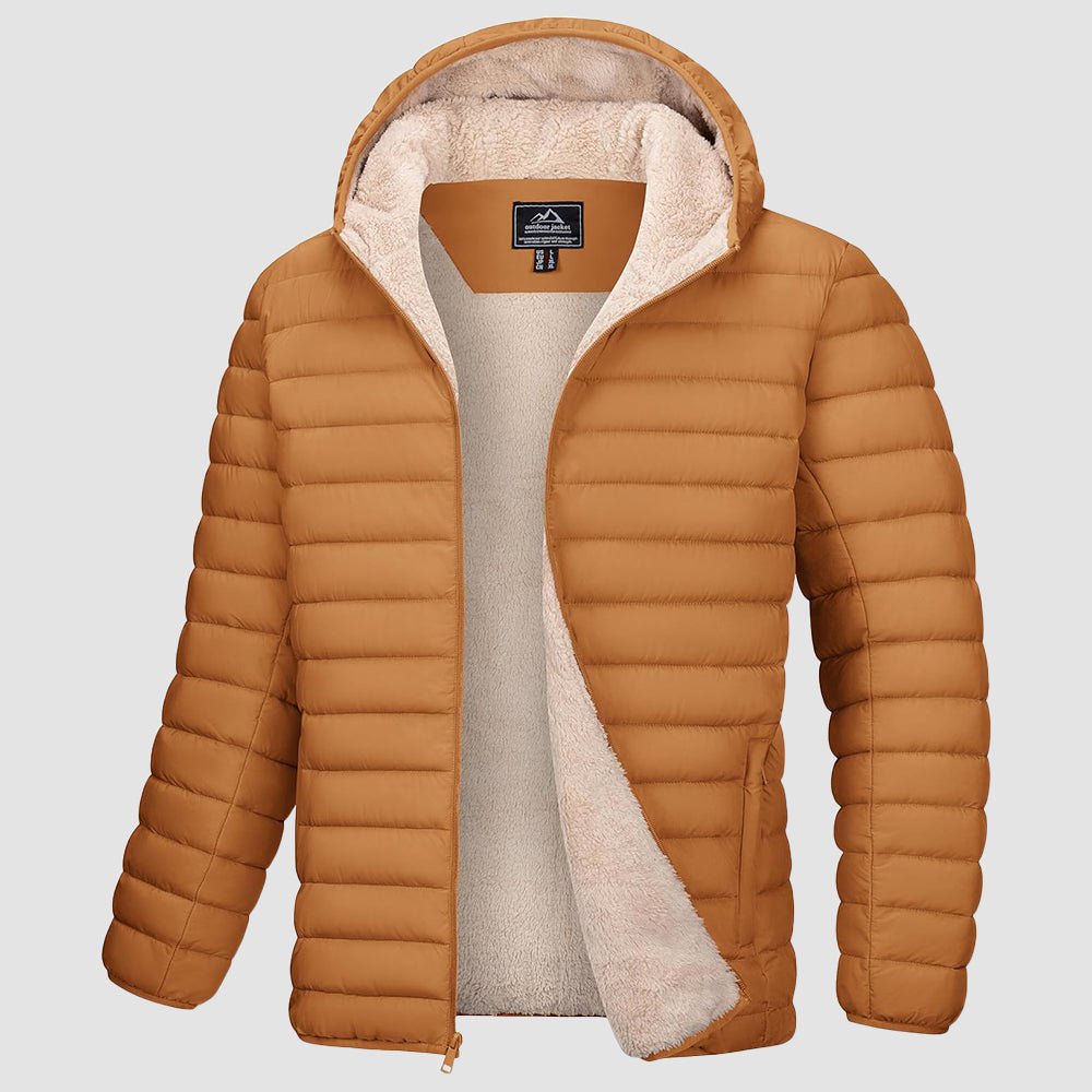 Light Brown Men's Winter Puffer Jacket Hooded Water Resistant Coat - MAGCOMSEN