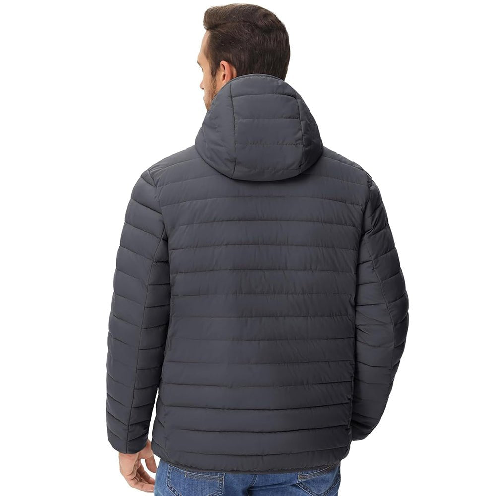 Dark Grey Men's Winter Puffer Jacket Hooded Water Resistant Coat - MAGCOMSEN