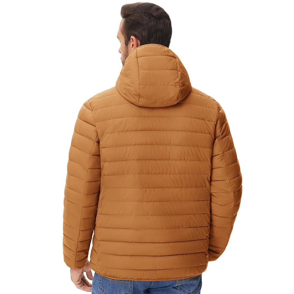 Light Brown Men's Winter Puffer Jacket Hooded Water Resistant Coat - MAGCOMSEN