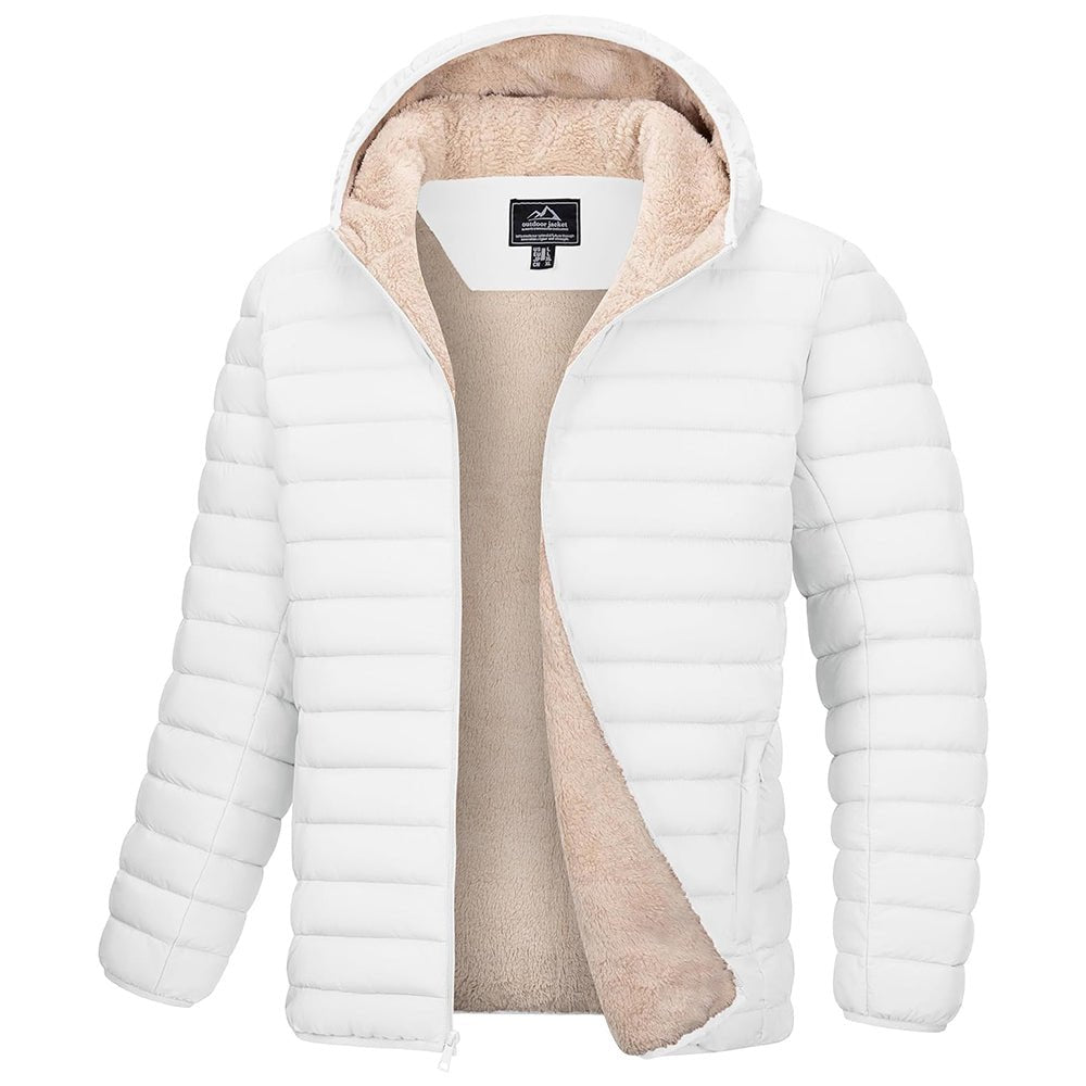 White Men's Winter Puffer Jacket Hooded Water Resistant Coat - MAGCOMSEN