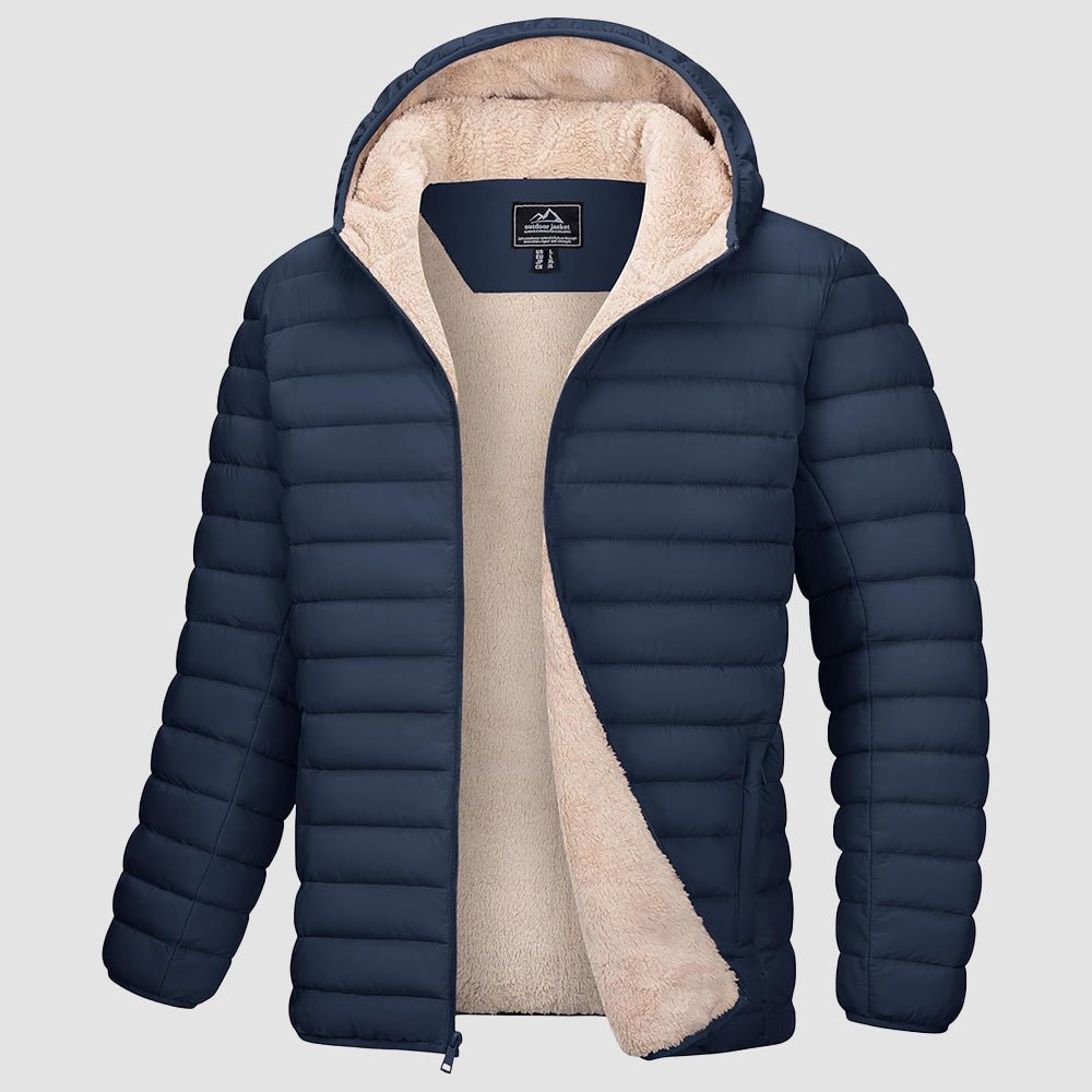 Navy Men's Winter Puffer Jacket Hooded Water Resistant Coat - MAGCOMSEN