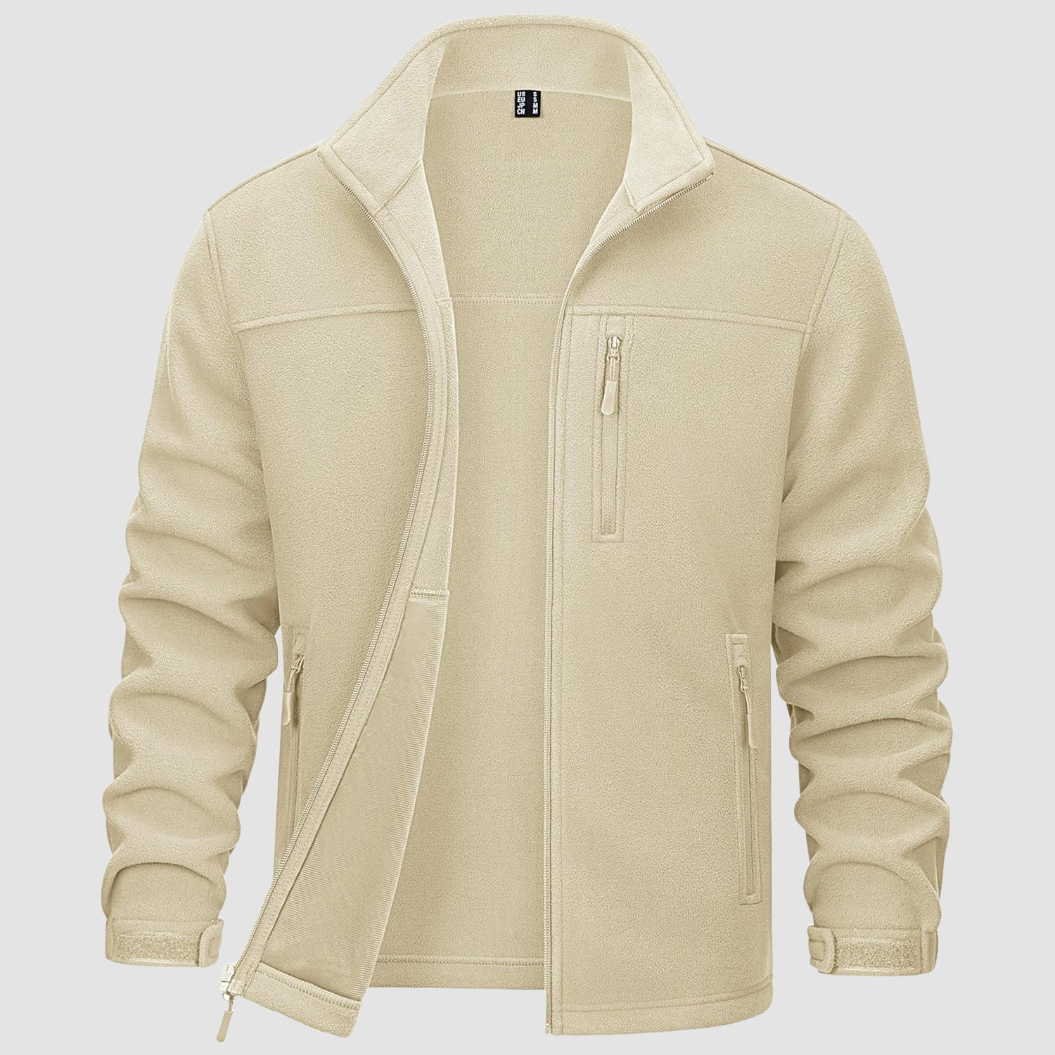 Beige Men's Winter Fleece Jacket with 3 Pockets for Hiking & Outdoor