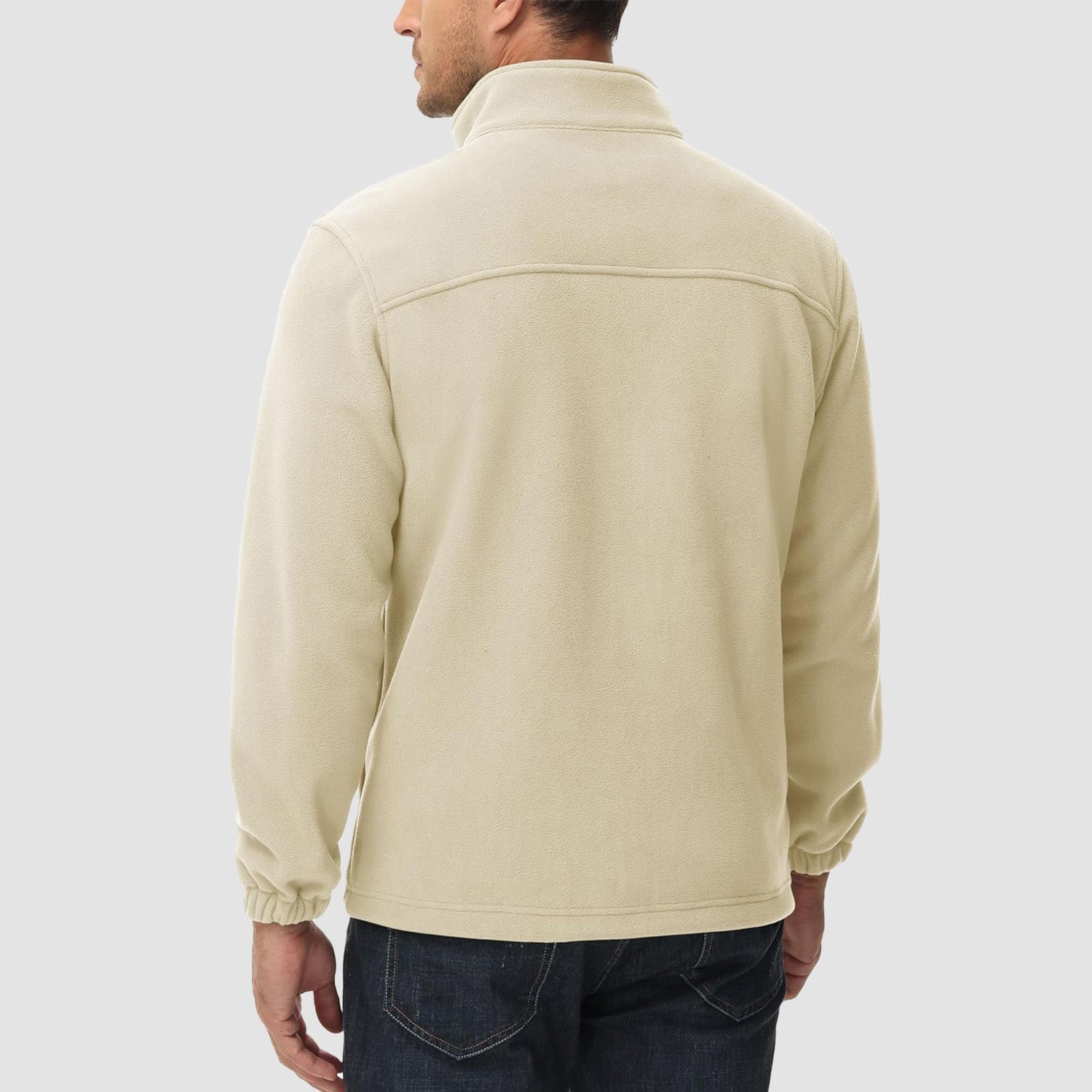 Beige Men's Winter Fleece Jacket with 3 Pockets for Hiking & Outdoor