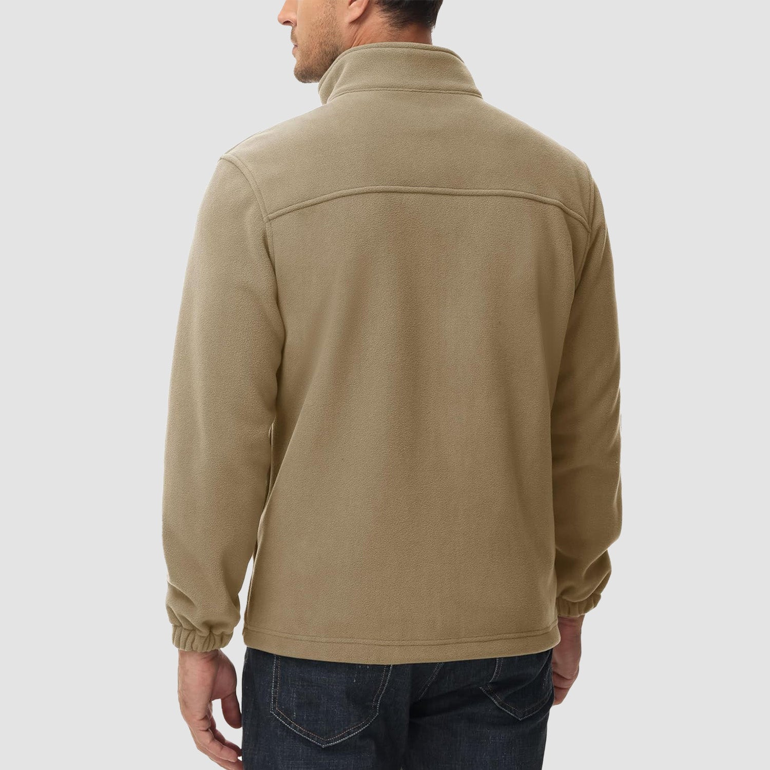 Khaki Men's Winter Fleece Jacket with 3 Pockets for Hiking & Outdoor