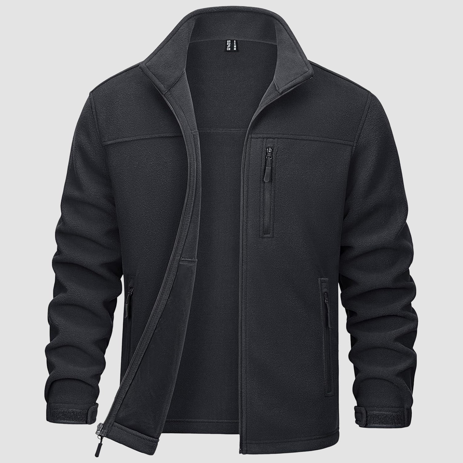 Black Men's Winter Fleece Jacket with 3 Pockets for Hiking & Outdoor