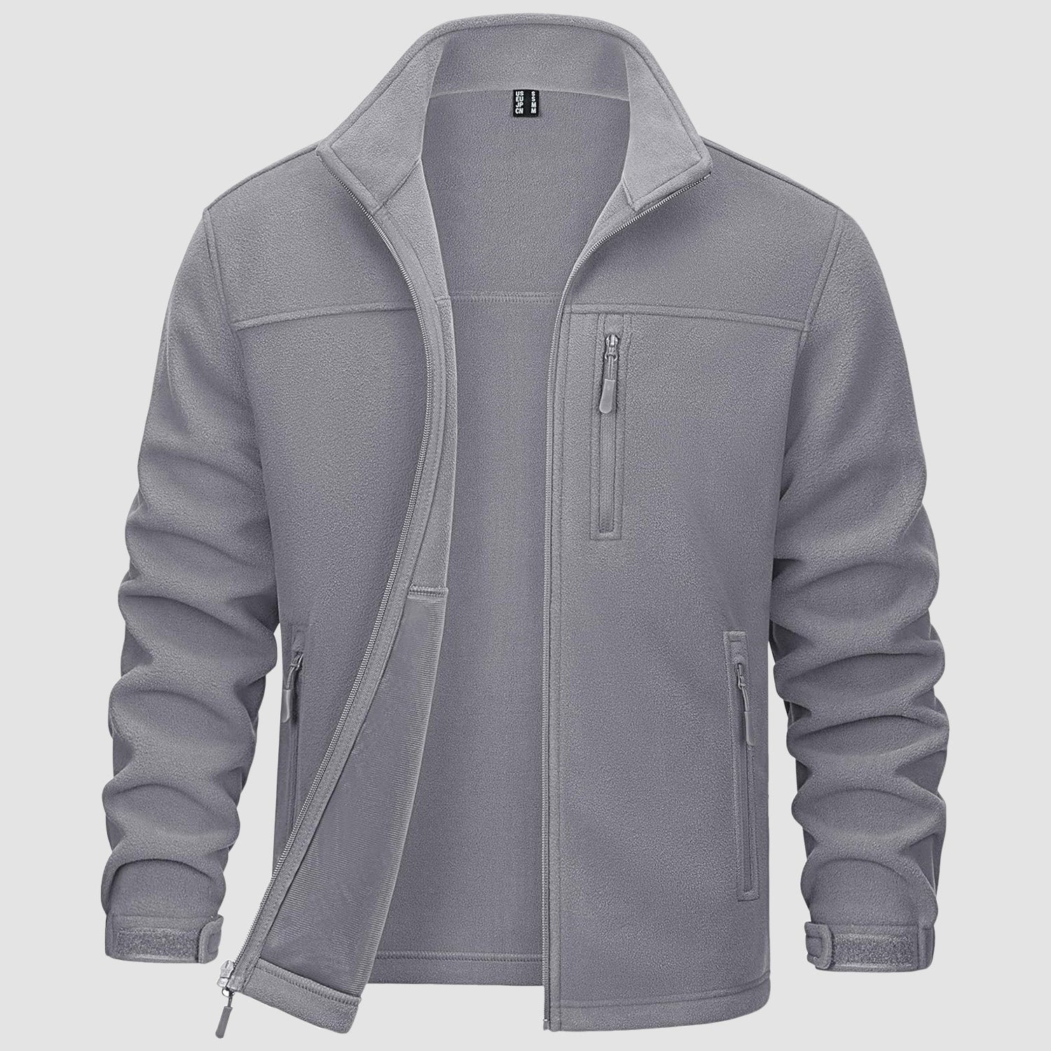 Light Grey Men's Winter Fleece Jacket with 3 Pockets for Hiking & Outdoor