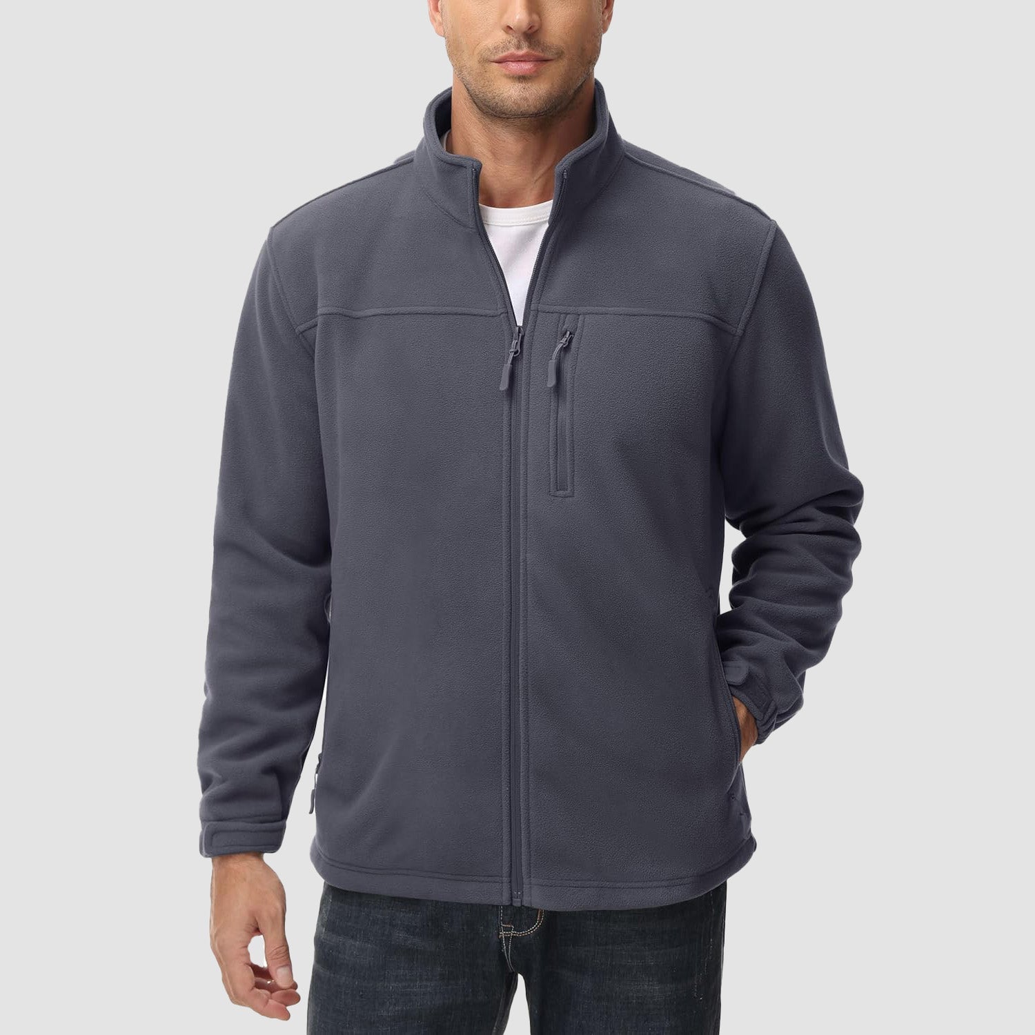 Dark Grey Men's Winter Fleece Jacket with 3 Pockets for Hiking & Outdoor