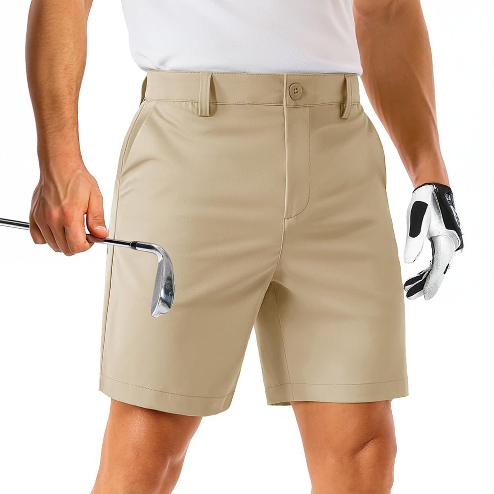 Khaki MAGCOMSEN Men's Lightweight Stretch Quick Dry Golf Shorts with 6 Pockets in #Color_Khaki