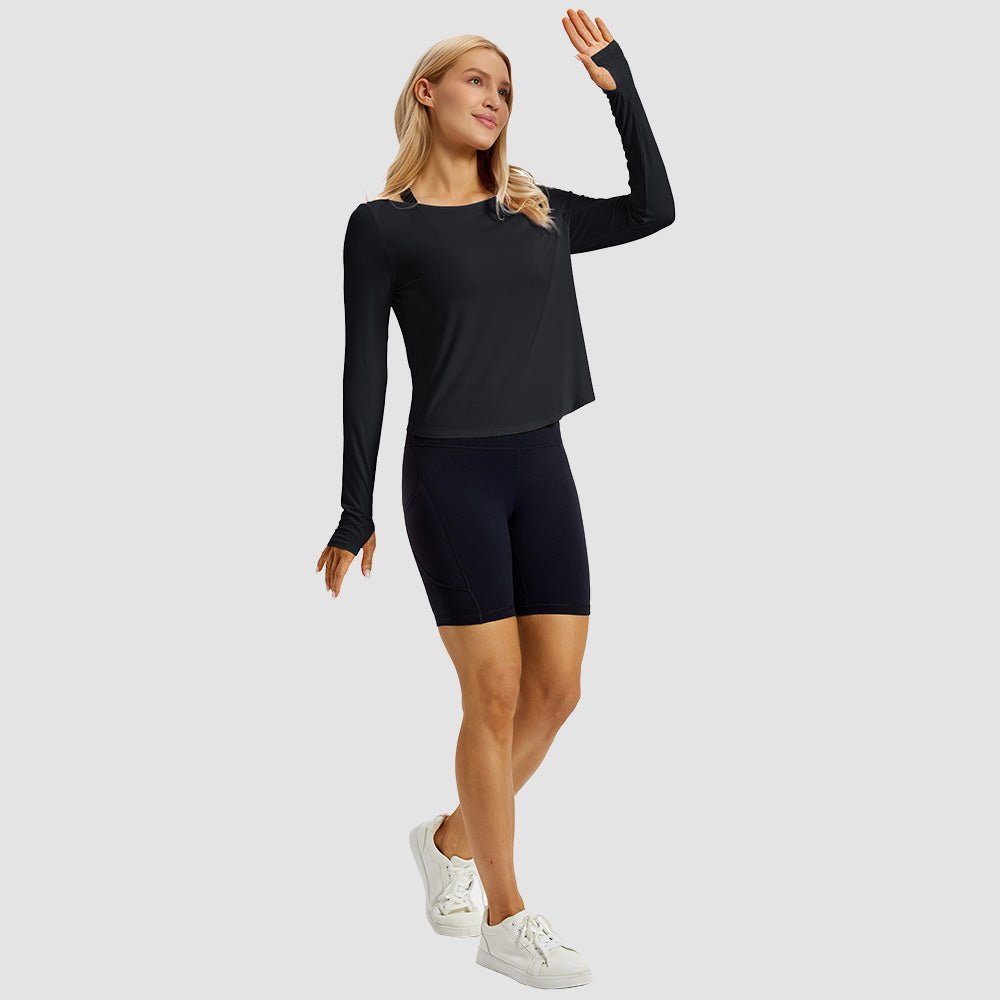 Black Open Back Workout Tops - MAGCOMSEN