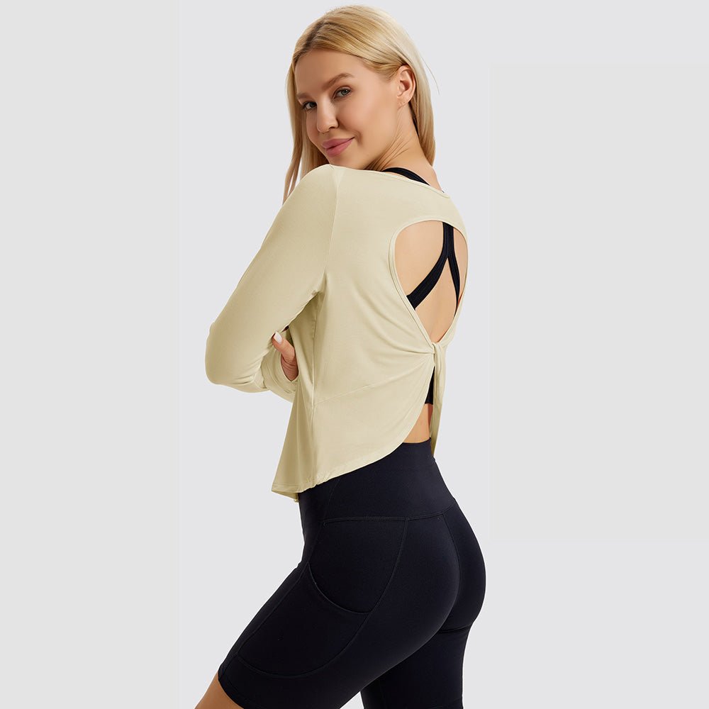 Light Purple Open Back Workout Tops - MAGCOMSEN