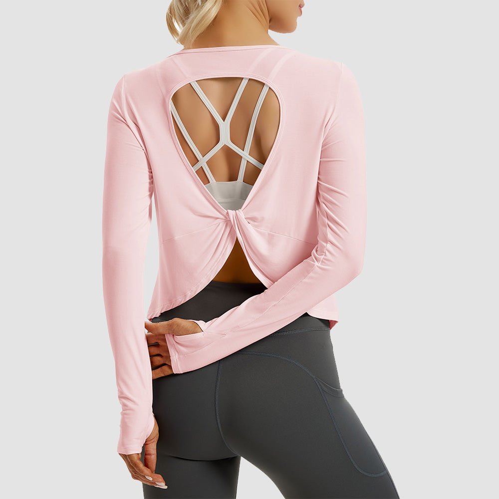 Light Purple Open Back Workout Tops - MAGCOMSEN