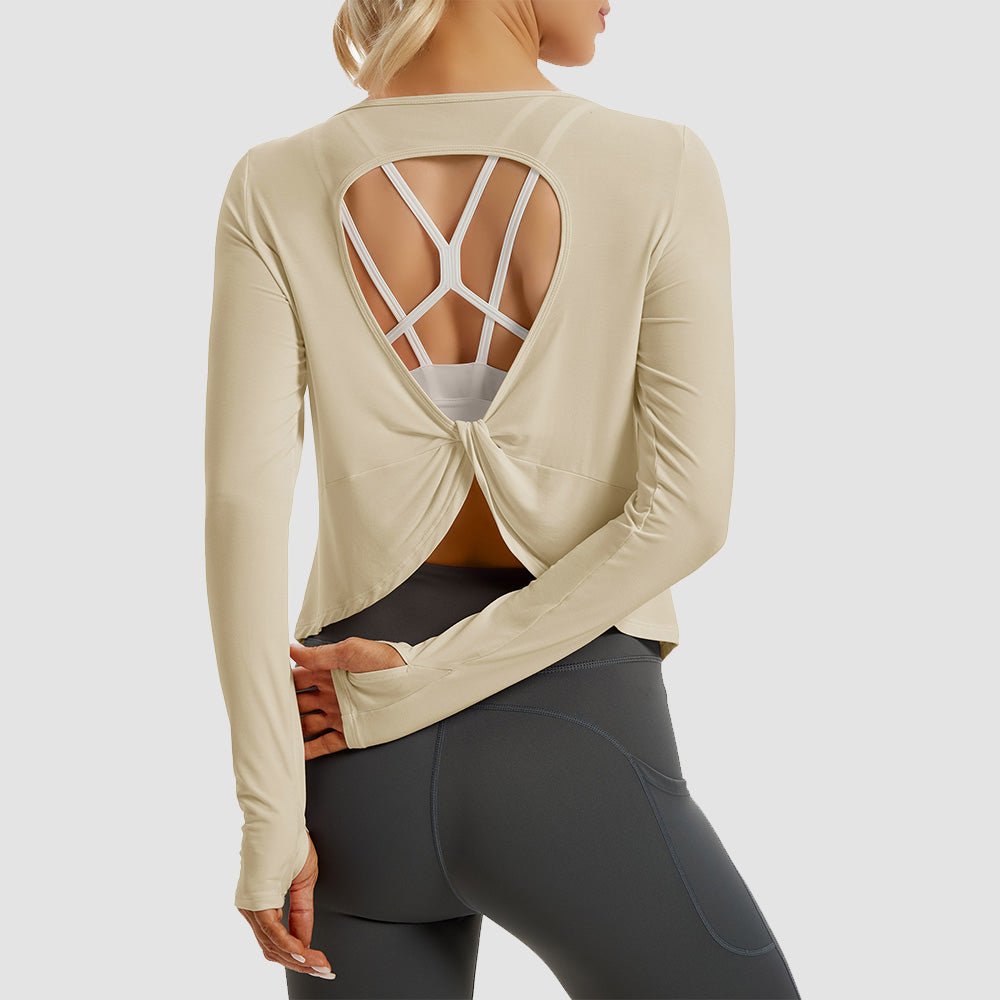 Light Purple Open Back Workout Tops - MAGCOMSEN