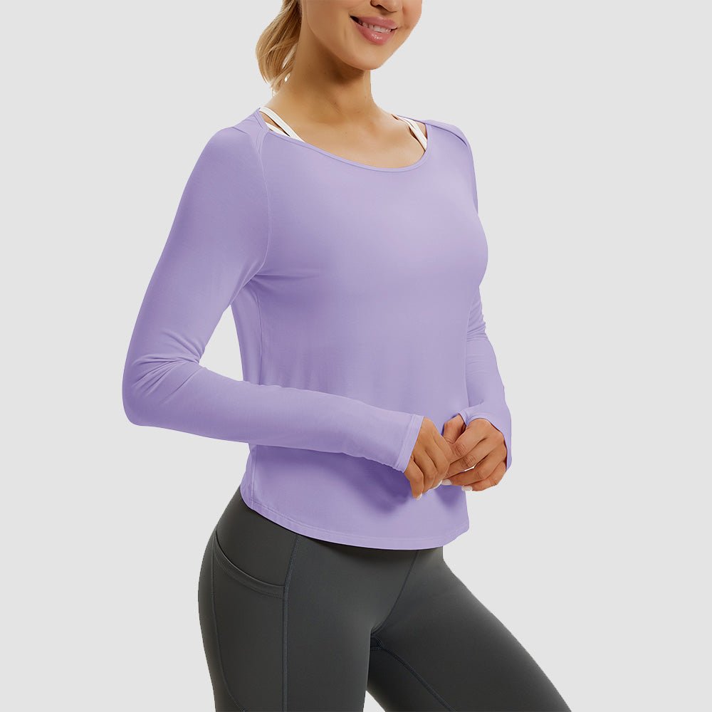 Light Purple Open Back Workout Tops - MAGCOMSEN