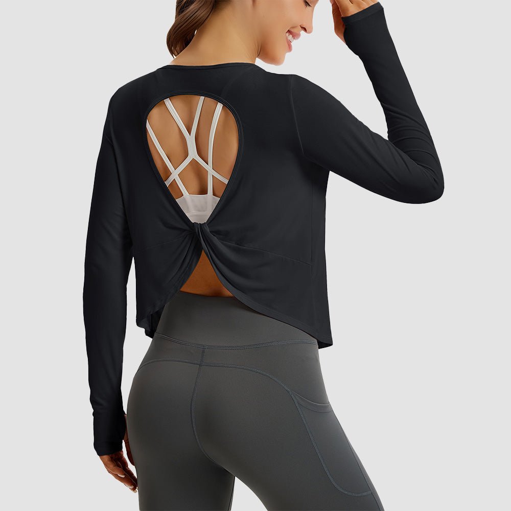 Black Open Back Workout Tops - MAGCOMSEN