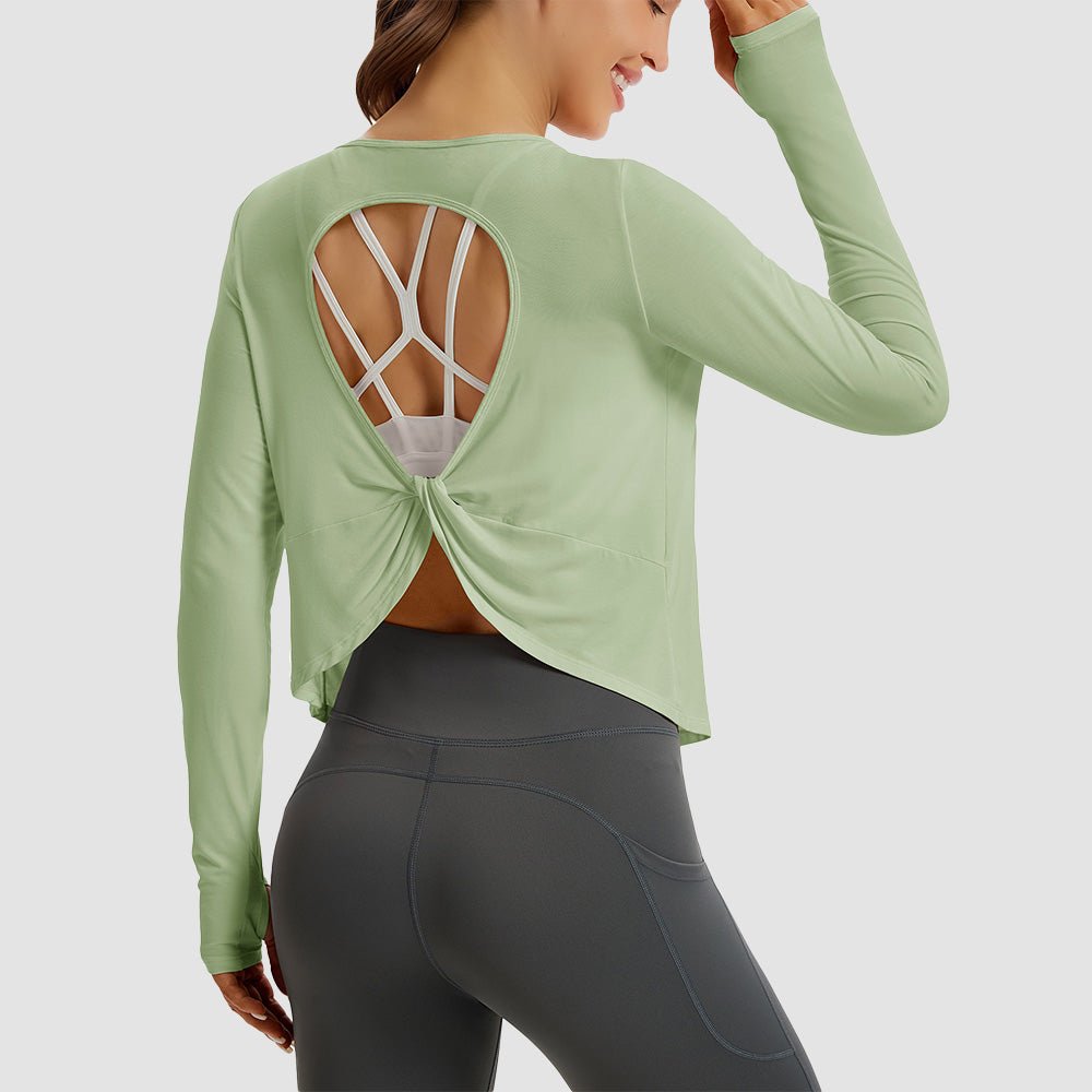 Green Open Back Workout Tops - MAGCOMSEN