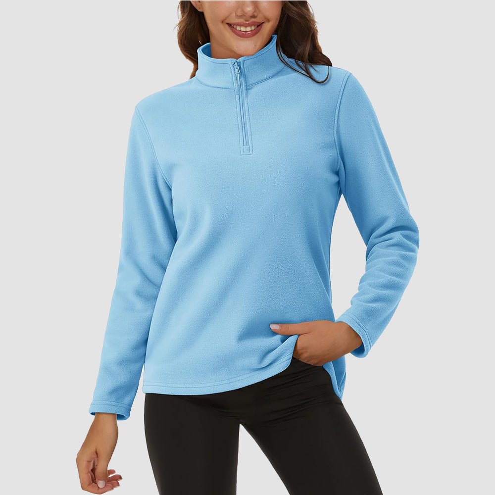 Water Blue Women's 1/4 Zip Fleece Pullover - Stretchy & Warm - MAGCOMSEN