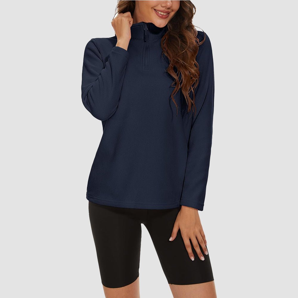 Navy Women's 1/4 Zip Fleece Pullover - Stretchy & Warm - MAGCOMSEN