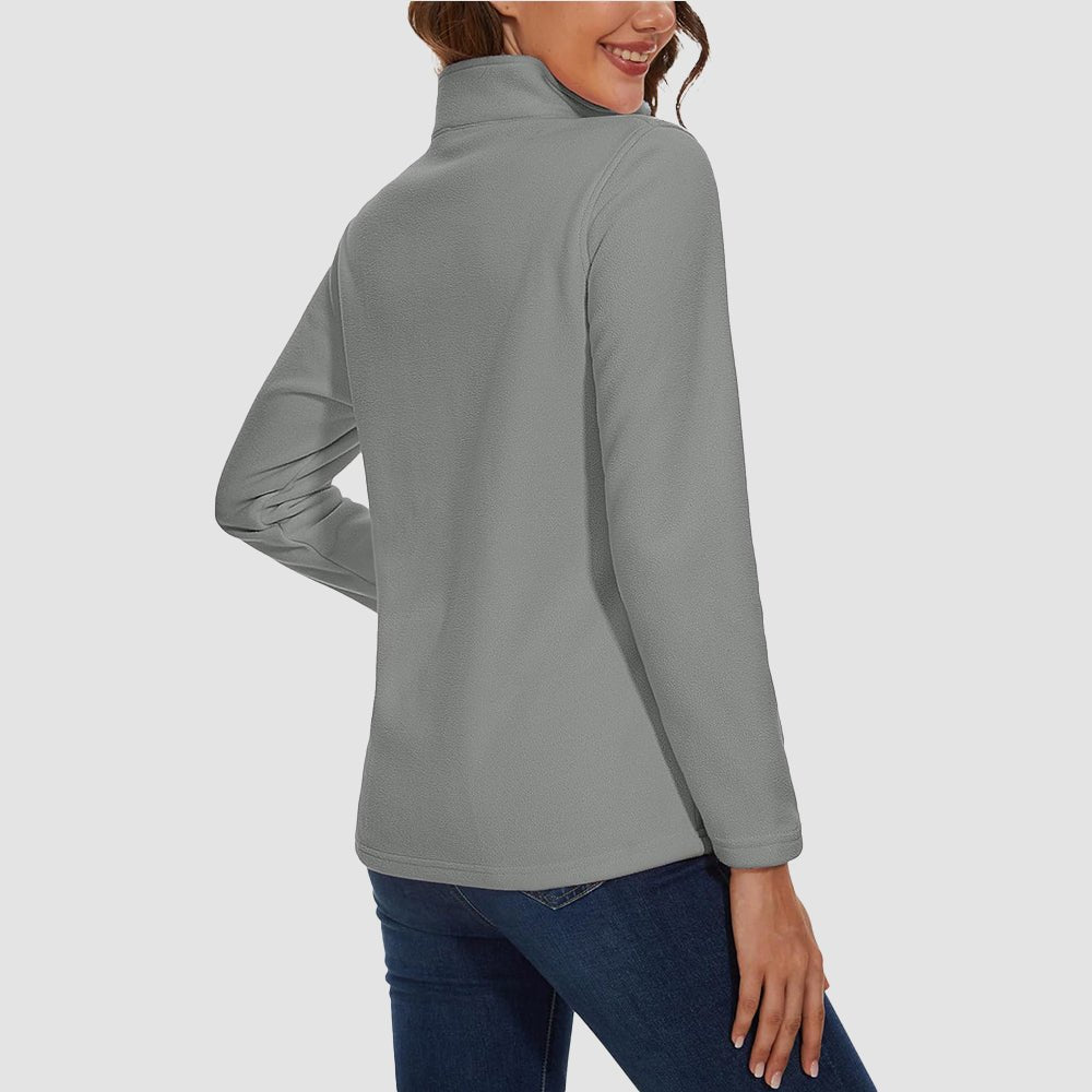 Light Grey Women's 1/4 Zip Fleece Pullover - Stretchy & Warm - MAGCOMSEN