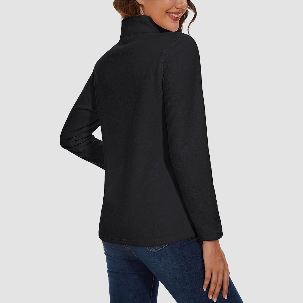 Black Women's 1/4 Zip Fleece Pullover - Stretchy & Warm - MAGCOMSEN