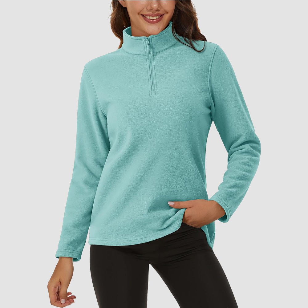 Grey Green Women's 1/4 Zip Fleece Pullover - Stretchy & Warm - MAGCOMSEN