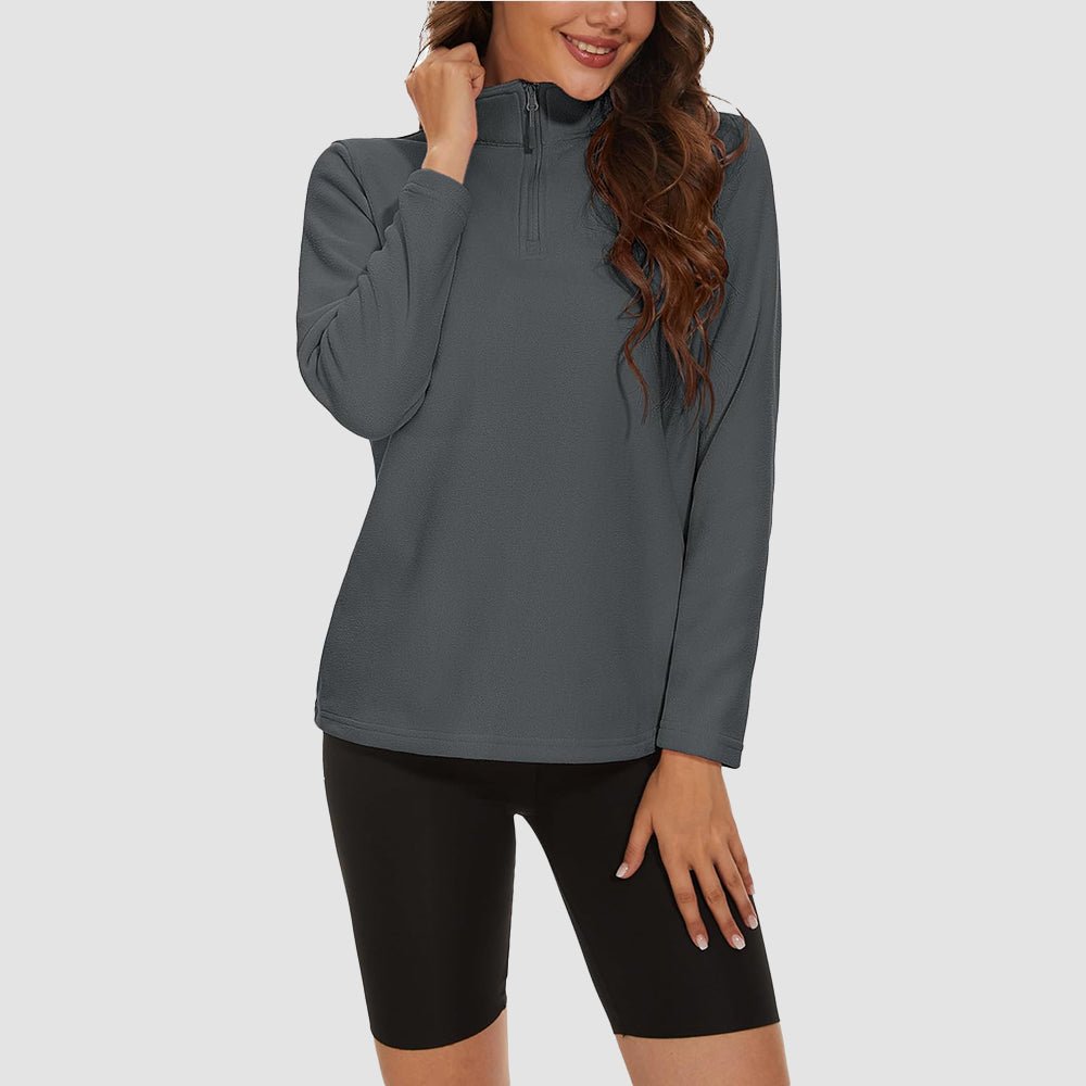 Dark Grey Women's 1/4 Zip Fleece Pullover - Stretchy & Warm - MAGCOMSEN