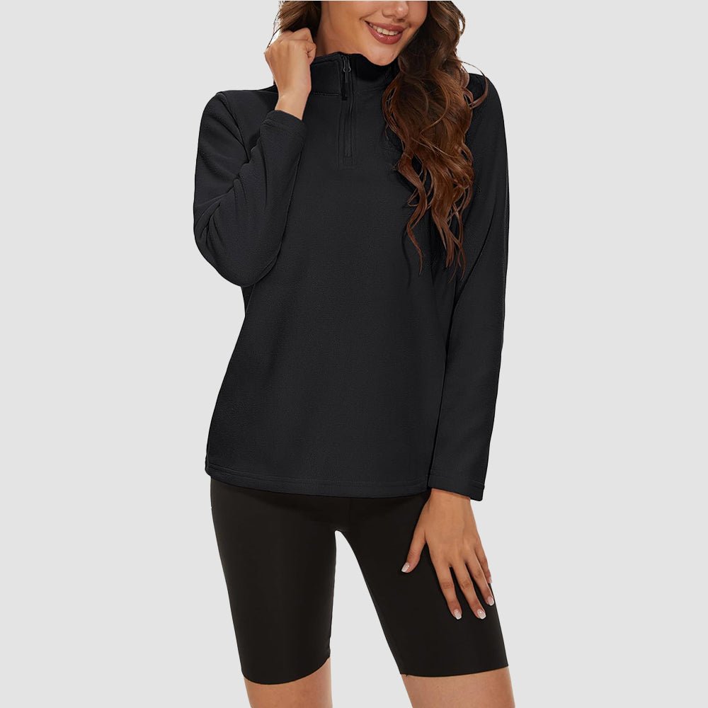 Black Women's 1/4 Zip Fleece Pullover - Stretchy & Warm - MAGCOMSEN