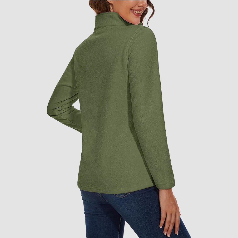 Army Green Women's 1/4 Zip Fleece Pullover - Stretchy & Warm - MAGCOMSEN