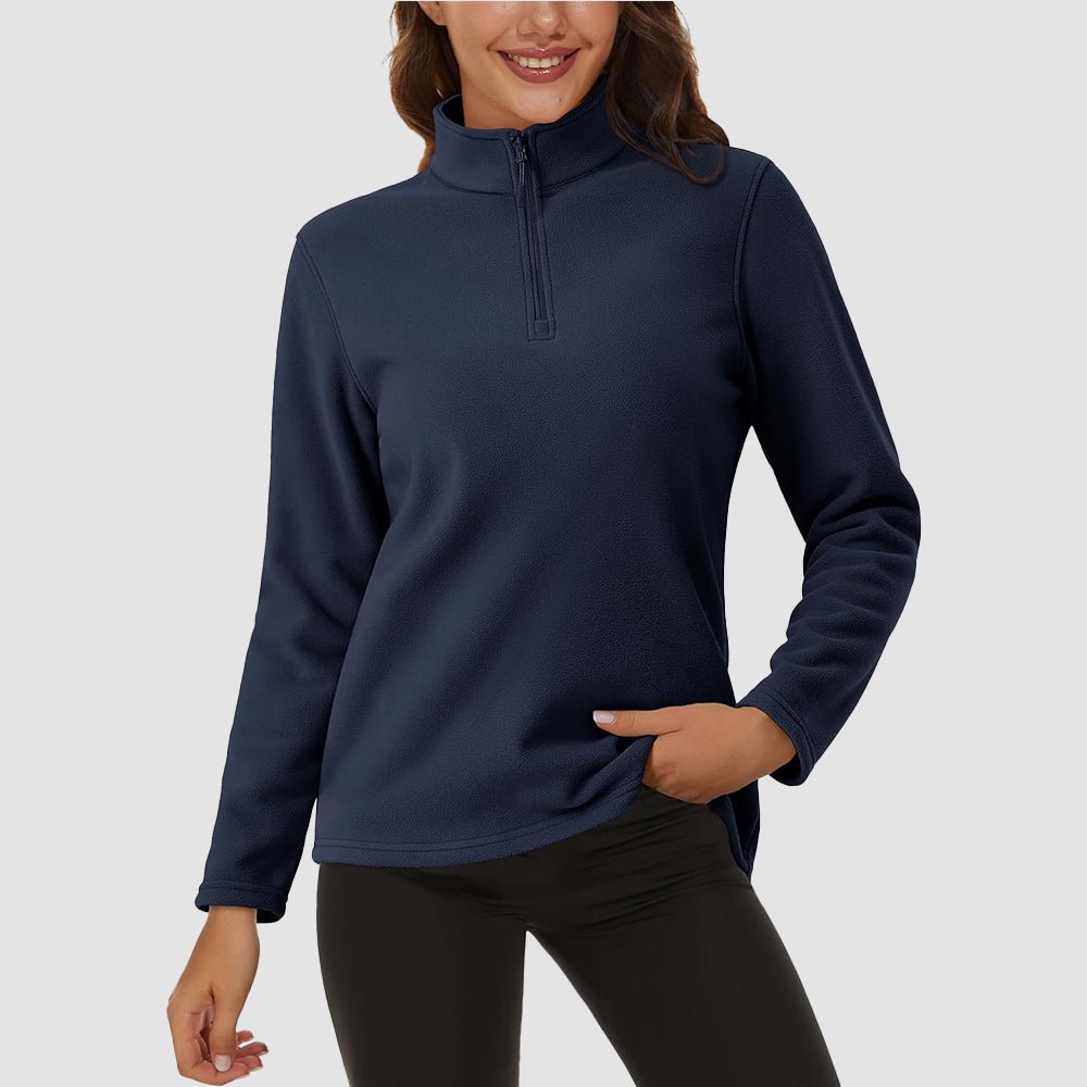 Navy Women's 1/4 Zip Fleece Pullover - Stretchy & Warm - MAGCOMSEN