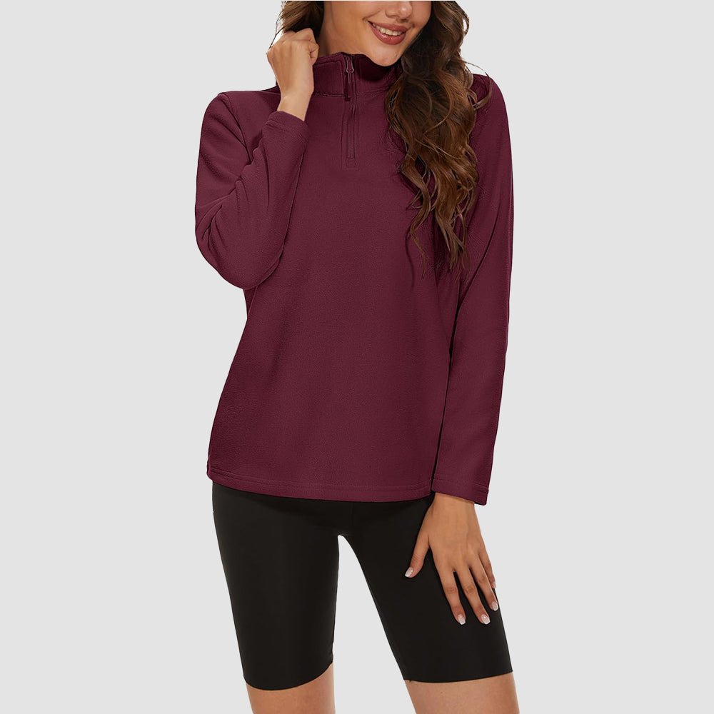 Wine Women's 1/4 Zip Fleece Pullover - Stretchy & Warm - MAGCOMSEN
