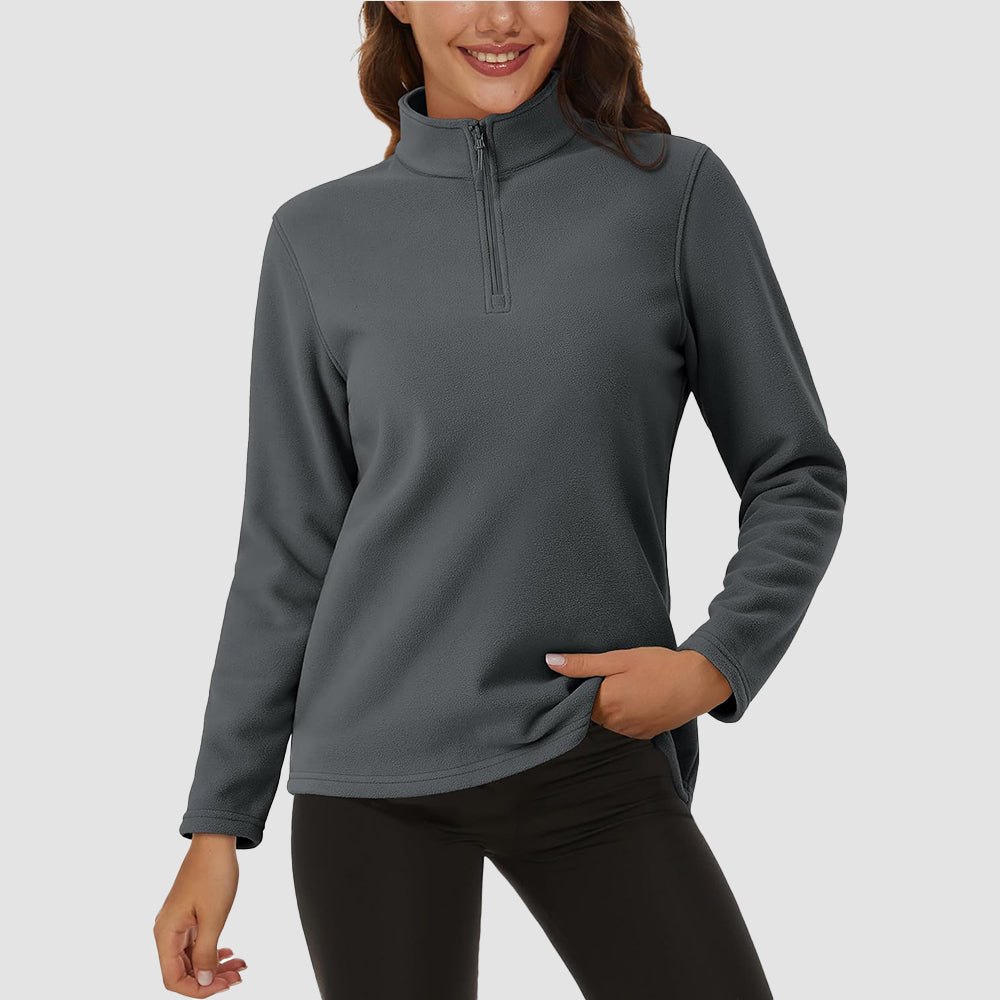 Dark Grey Women's 1/4 Zip Fleece Pullover - Stretchy & Warm - MAGCOMSEN