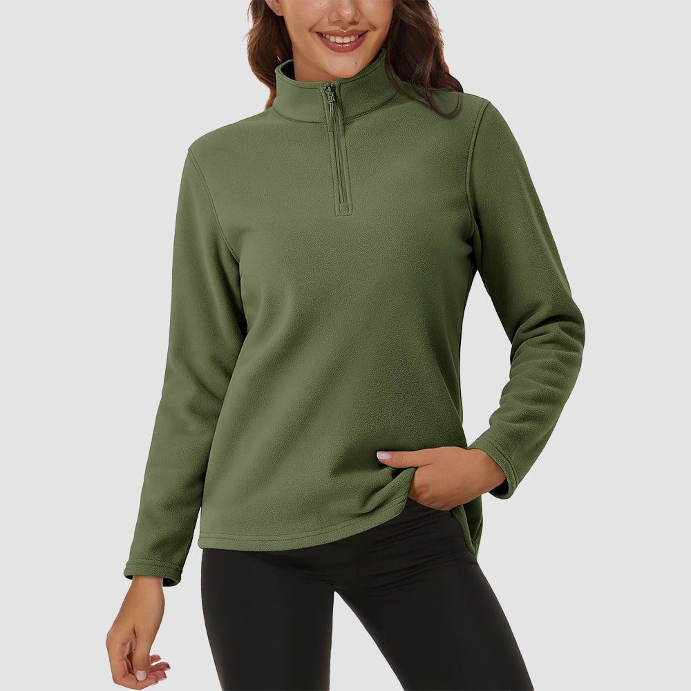Army Green Women's 1/4 Zip Fleece Pullover - Stretchy & Warm - MAGCOMSEN